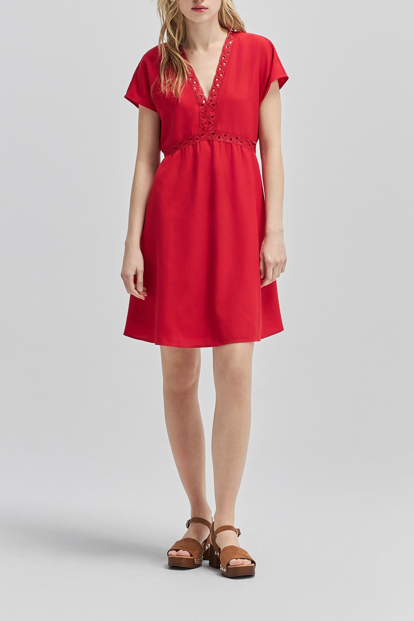 RED RECYCLED DRESS WITH LACE BRAID 3