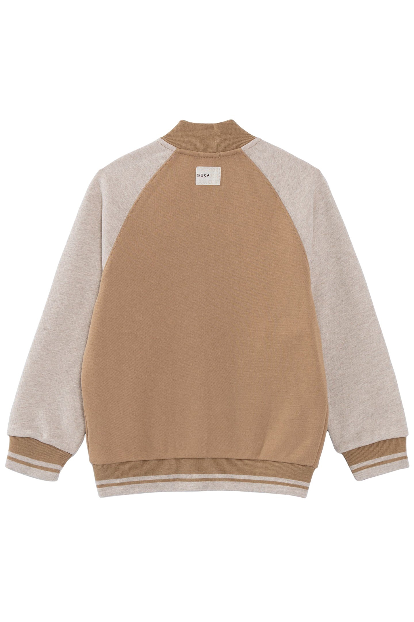 BOYS' BEIGE AND GREY VARSITY JACKET-STYLE CARDIGAN 2