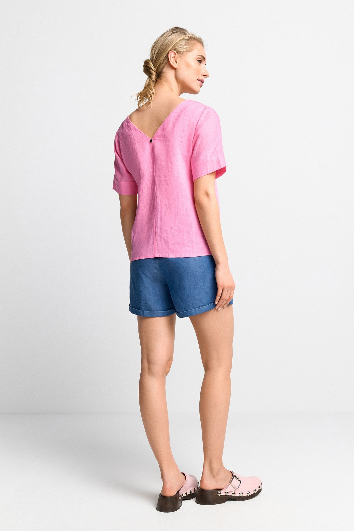 V-NECK LINEN BLOUSE SUSTAINABLE SORBET PINK 3