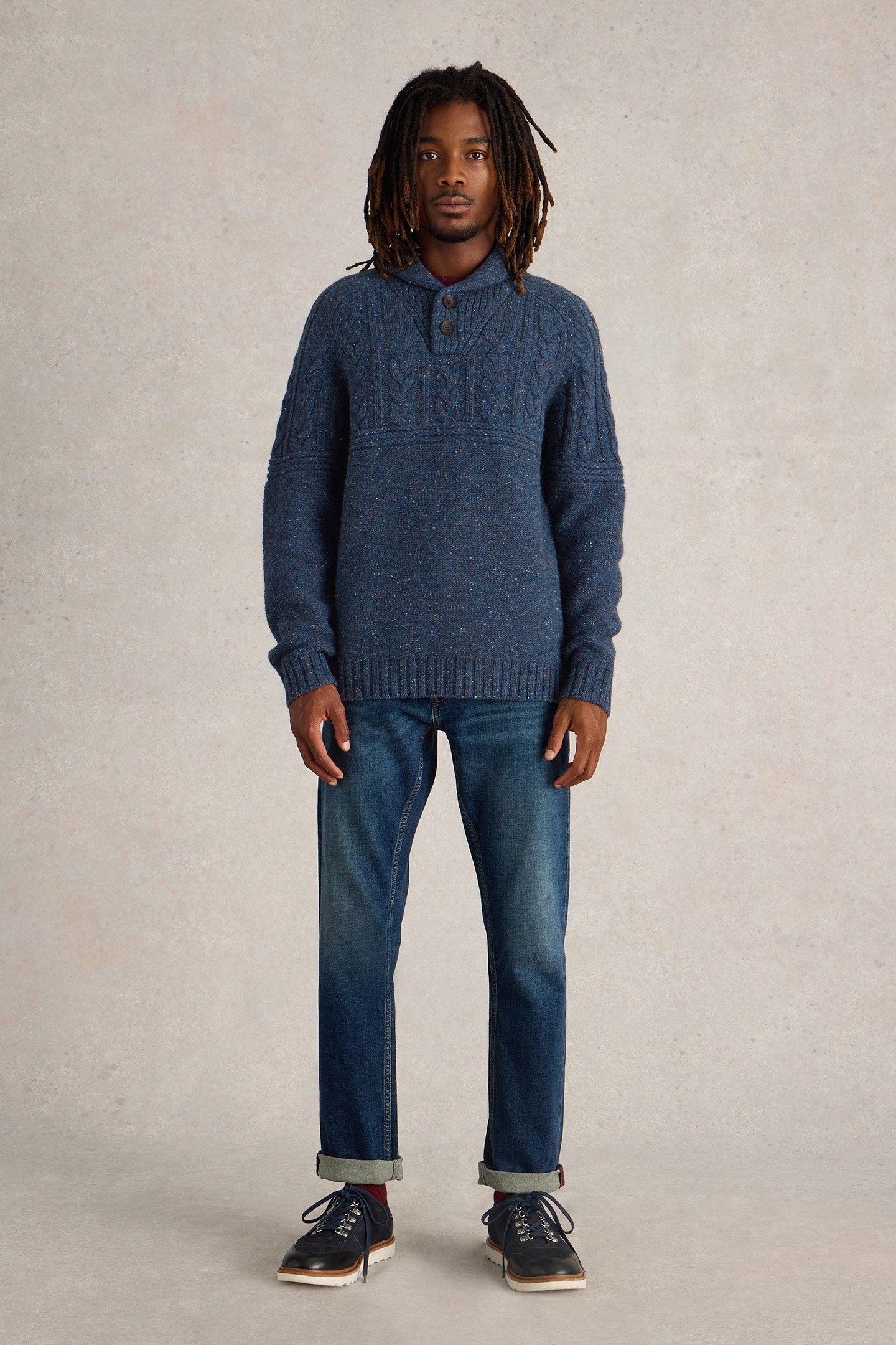 BERKLEY SHAWL NECK JUMPER NAVY MULTI 1