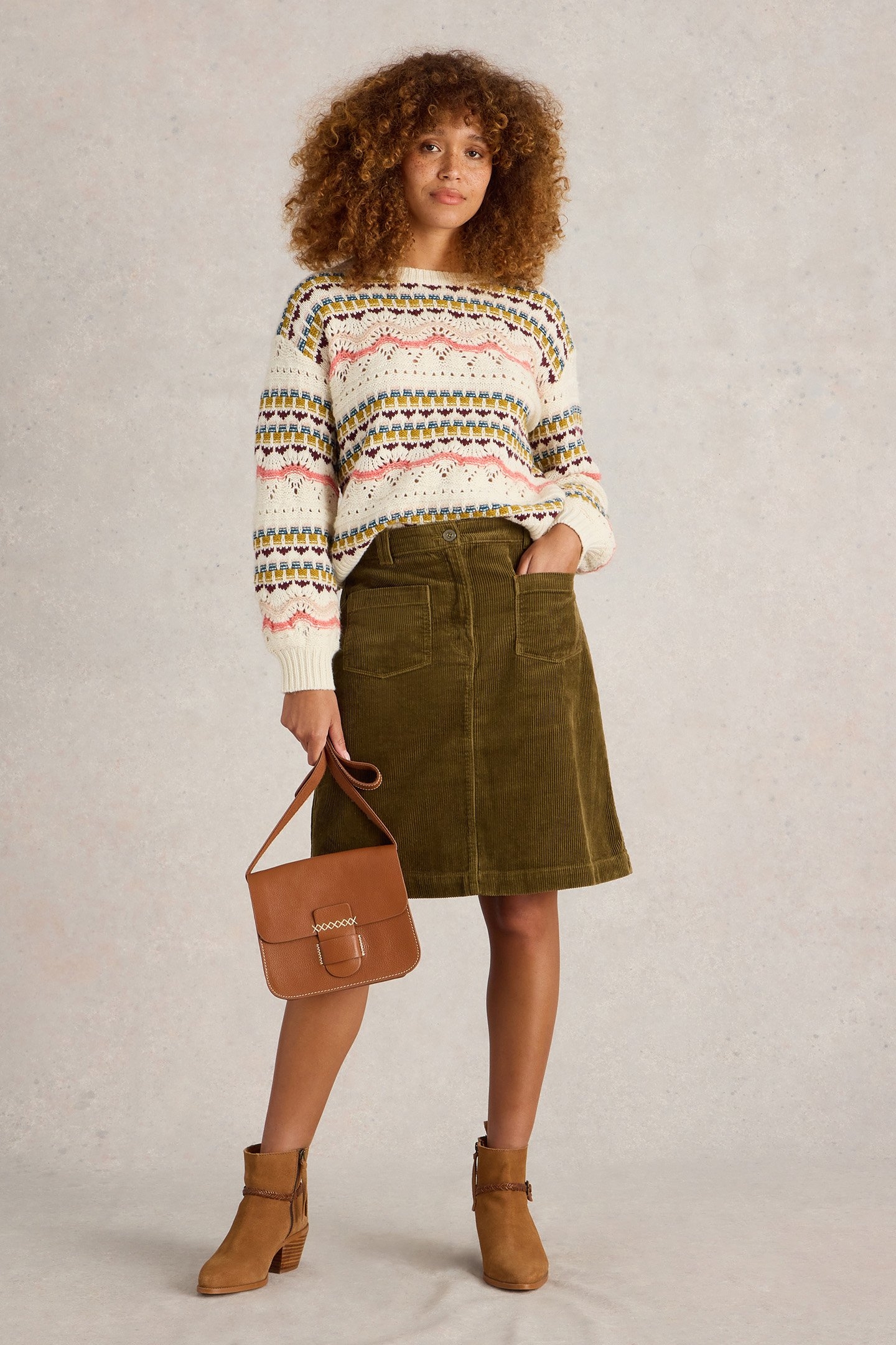 MELODY ORGANIC CORD SKIRT KHAKI GREEN 1