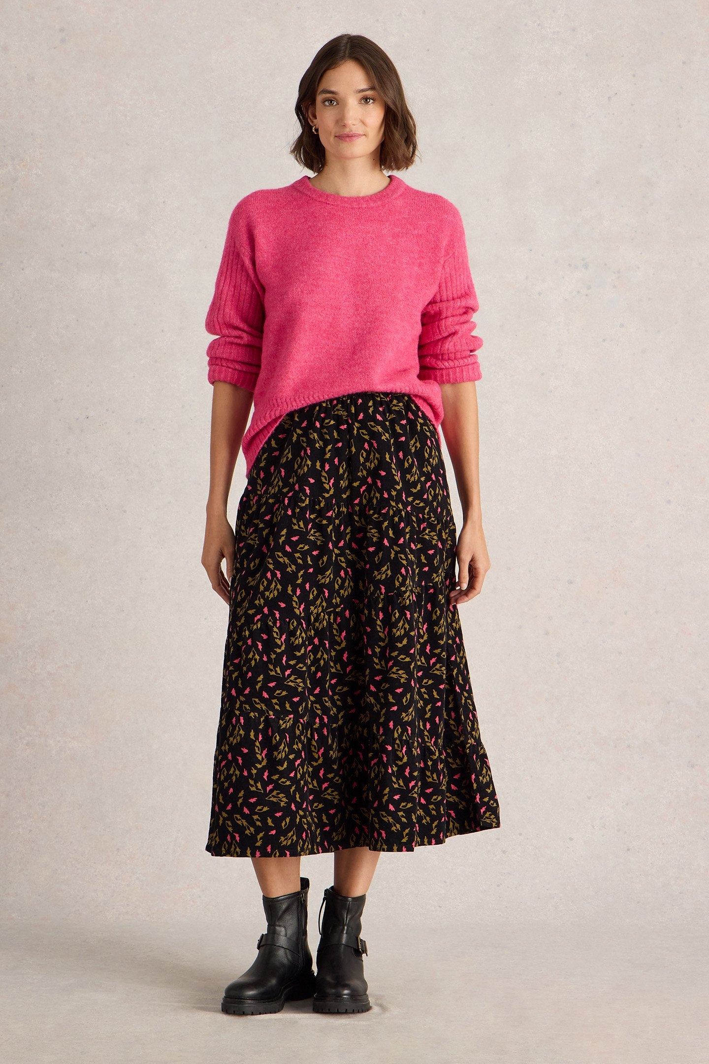 JENNA CORD TIERED SKIRT BLACK PRINT 1