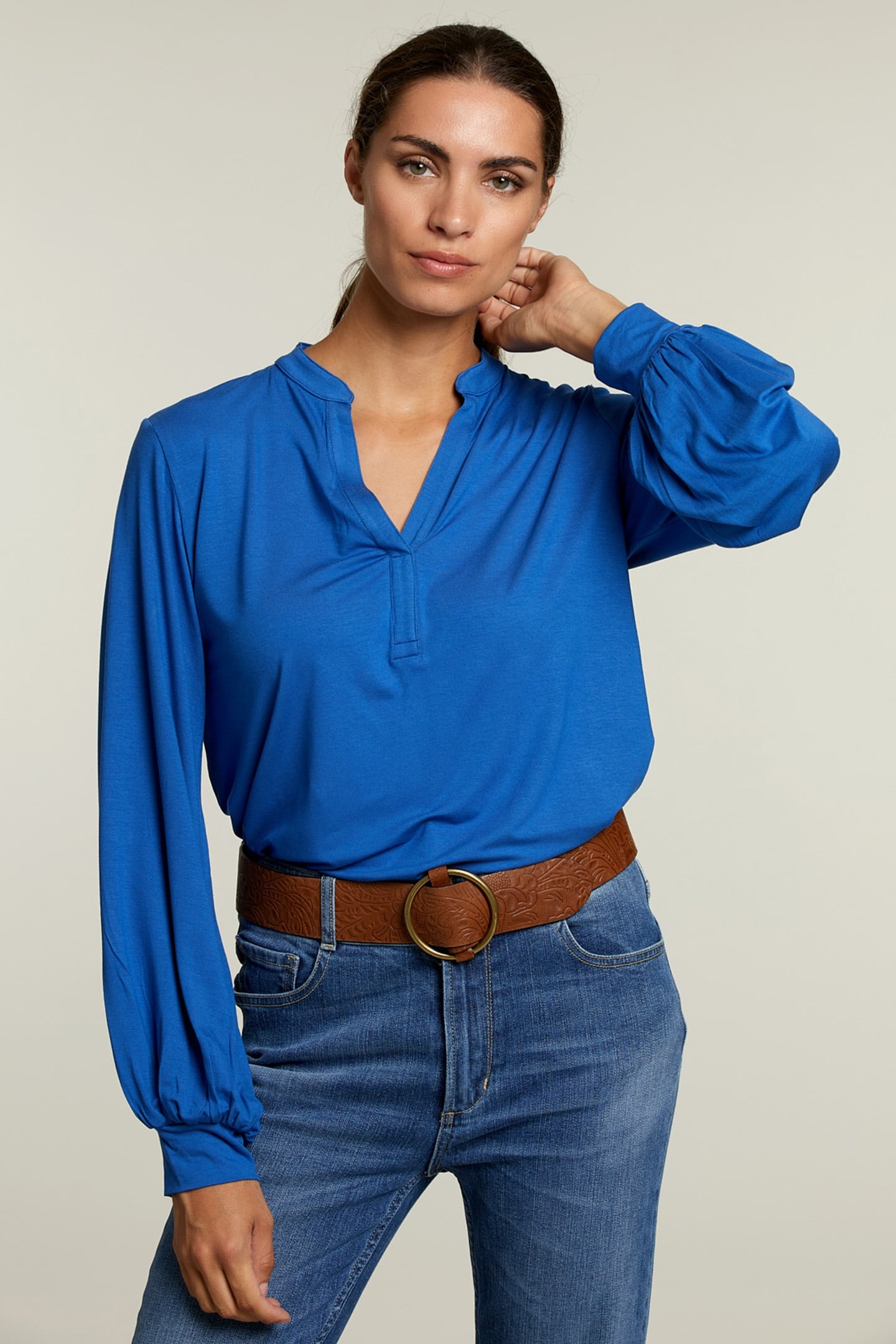 BLUE V-NECK T-SHIRT BALLOON SLEEVES 1