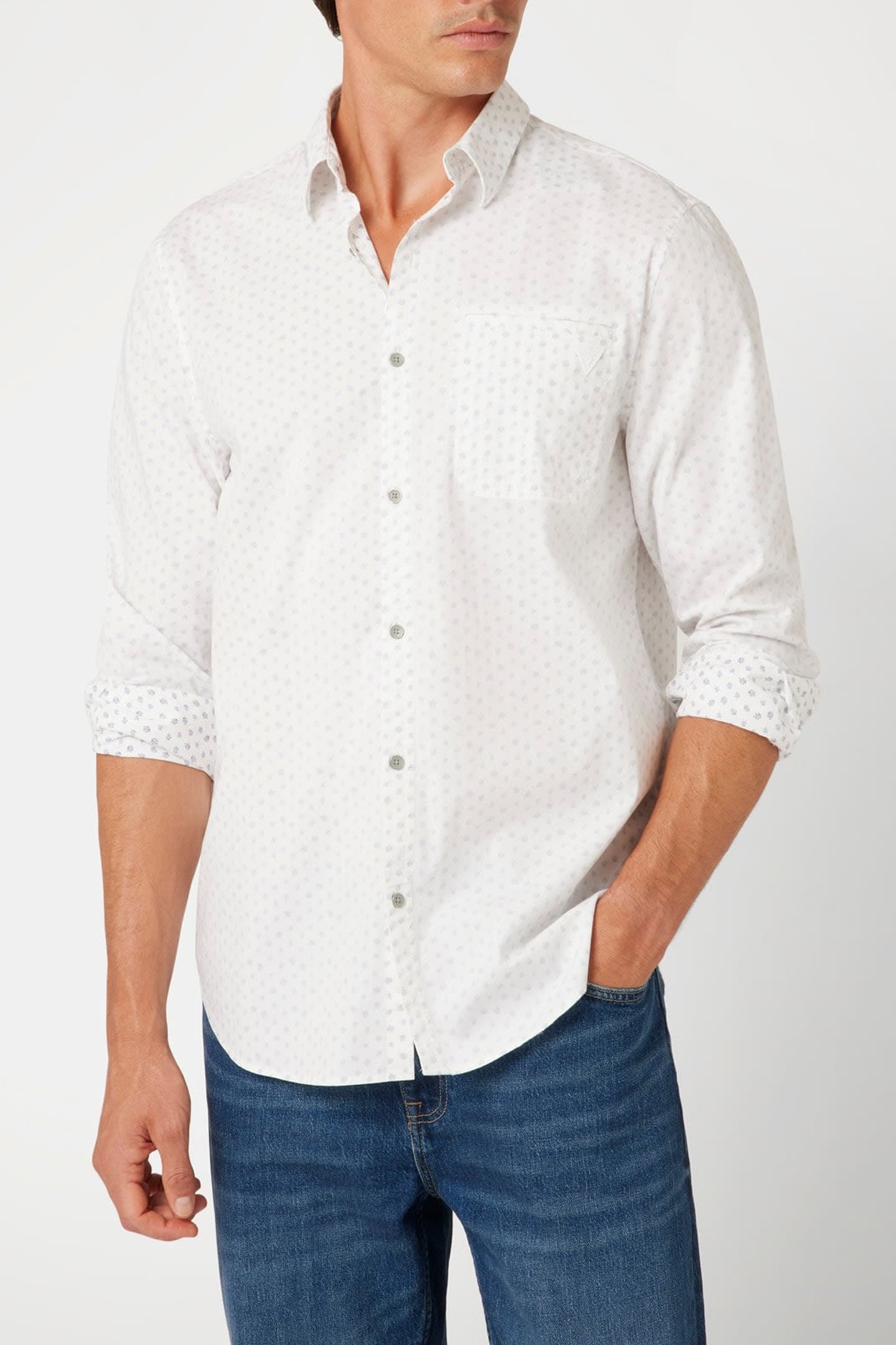 GUESS ECO LS COLLIN SHIRT MICRO FLOWER AOP WHI 1