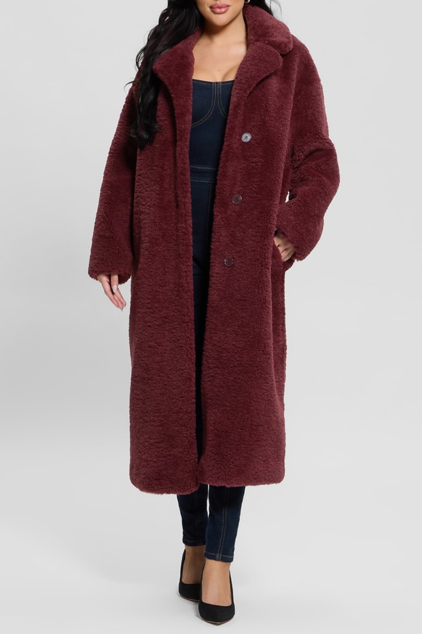 NEW ALINA LONG COAT BURGUNDY ROSE 1