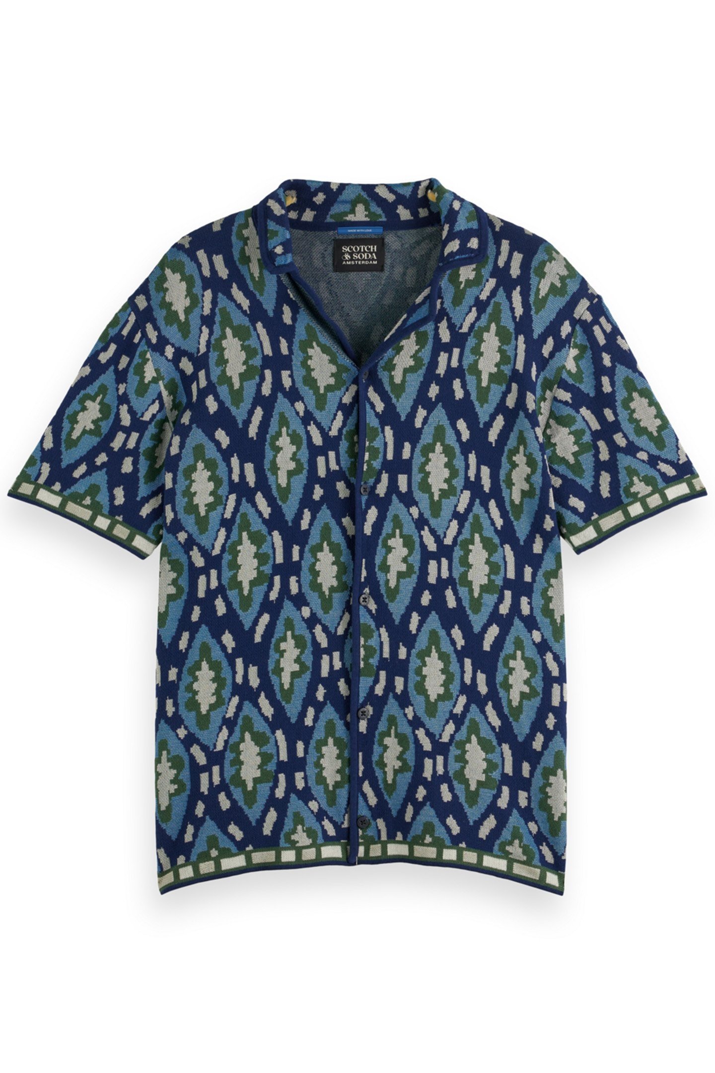 JACQUARD KNITTED SHORT-SLEEVED SHIRT BLUE BOOKCOVER AOP 4