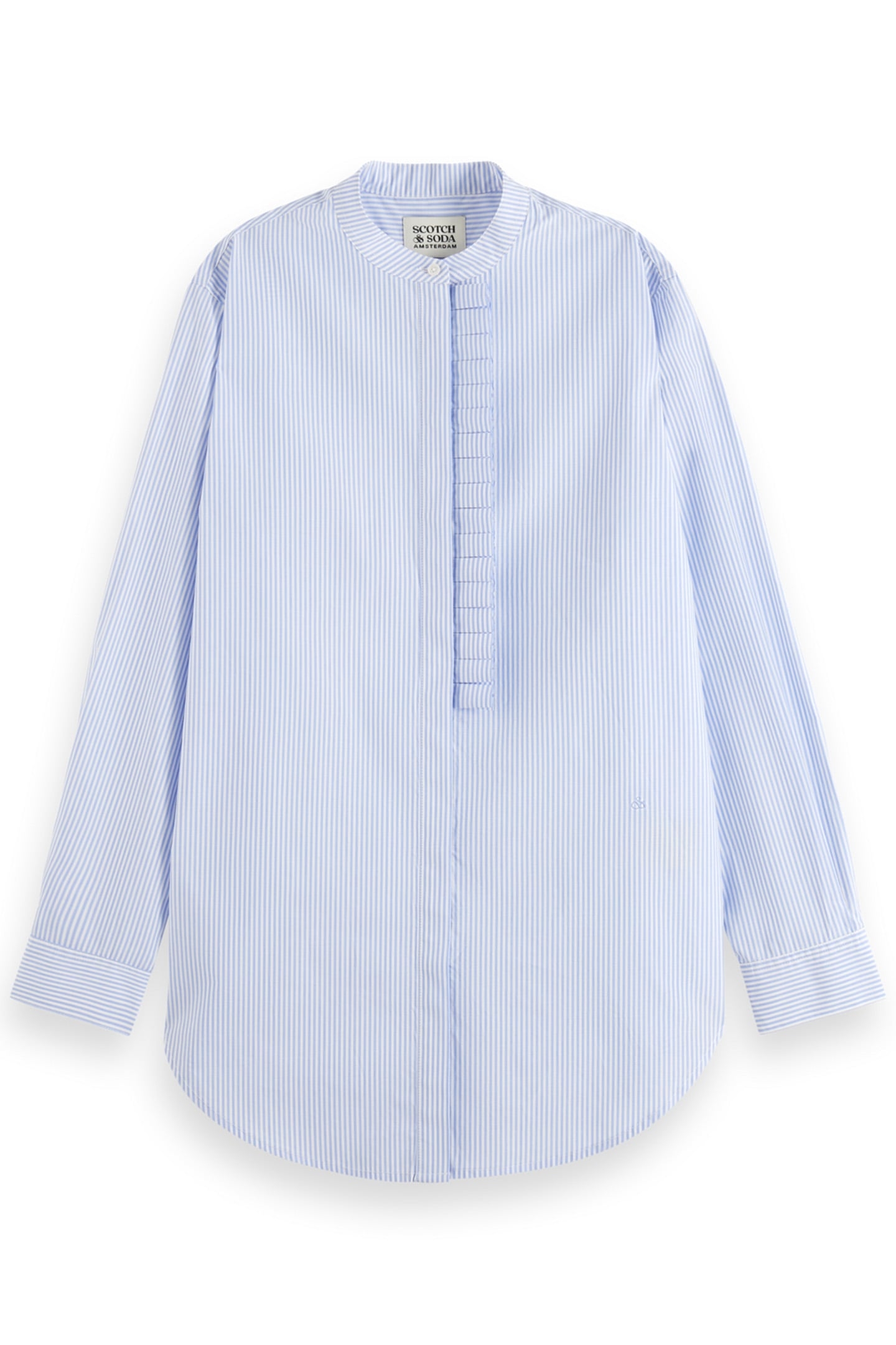 PLACKET RUFFLE SHIRT MYSTIC BLUE AND WHITE STRIPES 1