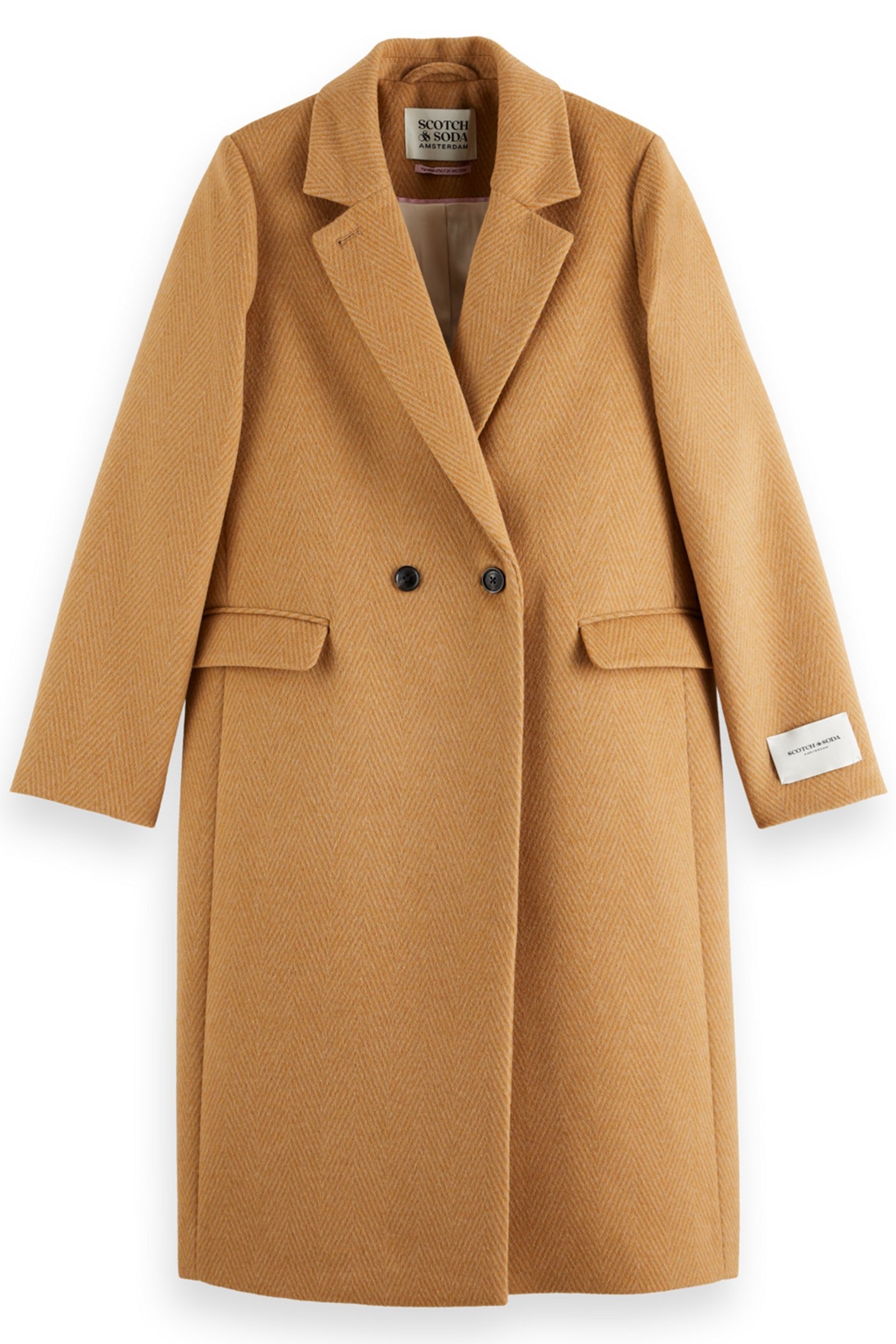 SINGLE BREASTED HERRINGBONE WOOL BLEND TAILORED COAT TABACCO 3