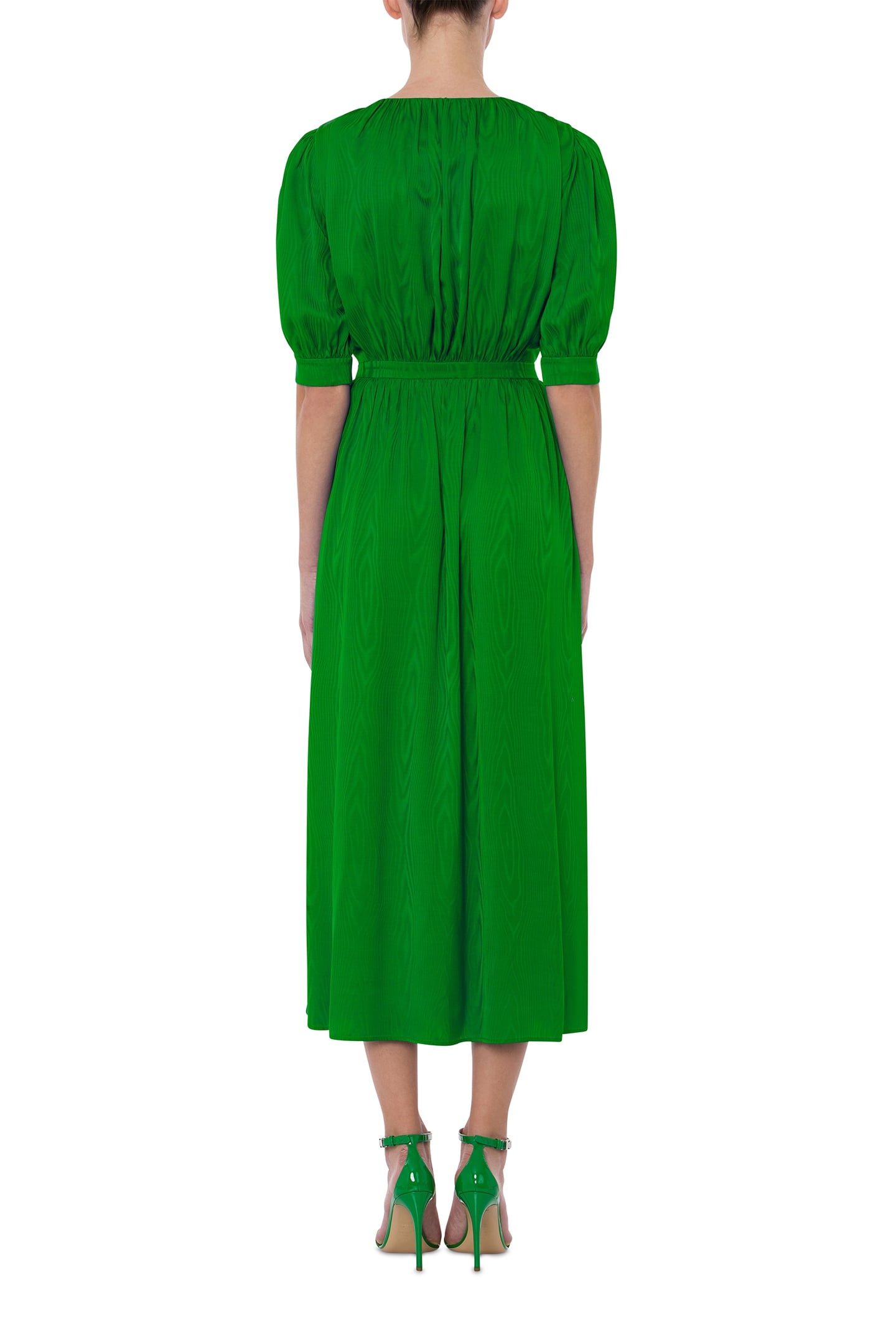 MIDI DRESS IN FLUID MOIRÉ GREEN 2