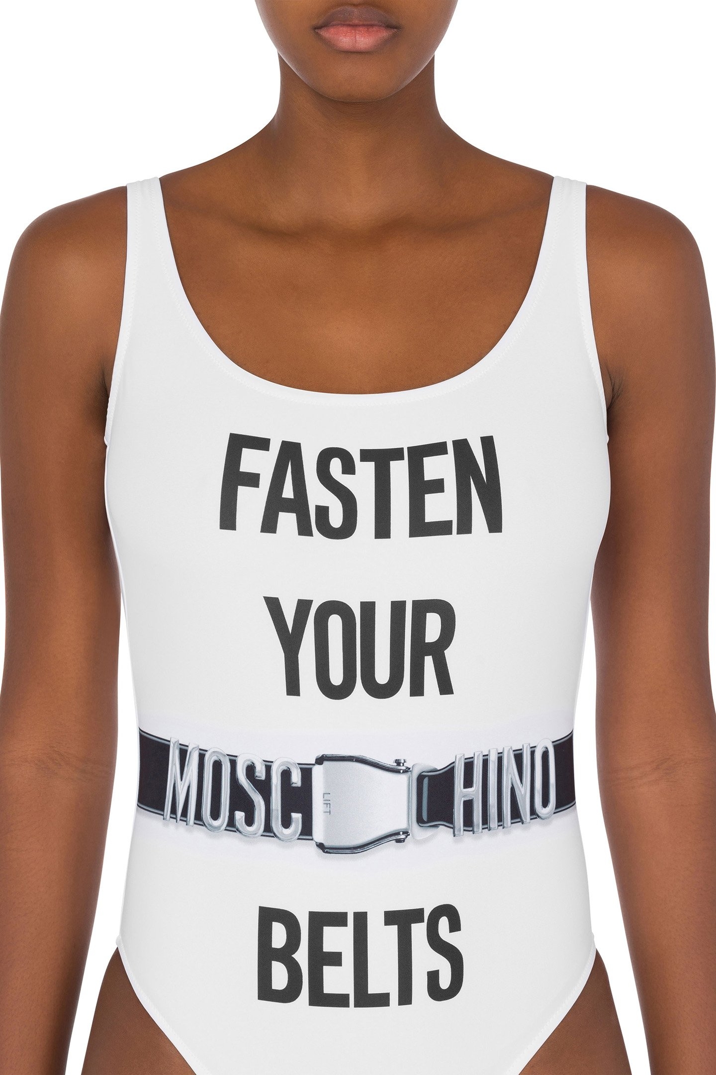 FASTEN YOUR BELTS ONE-PIECE SWIMSUIT WHITE 4