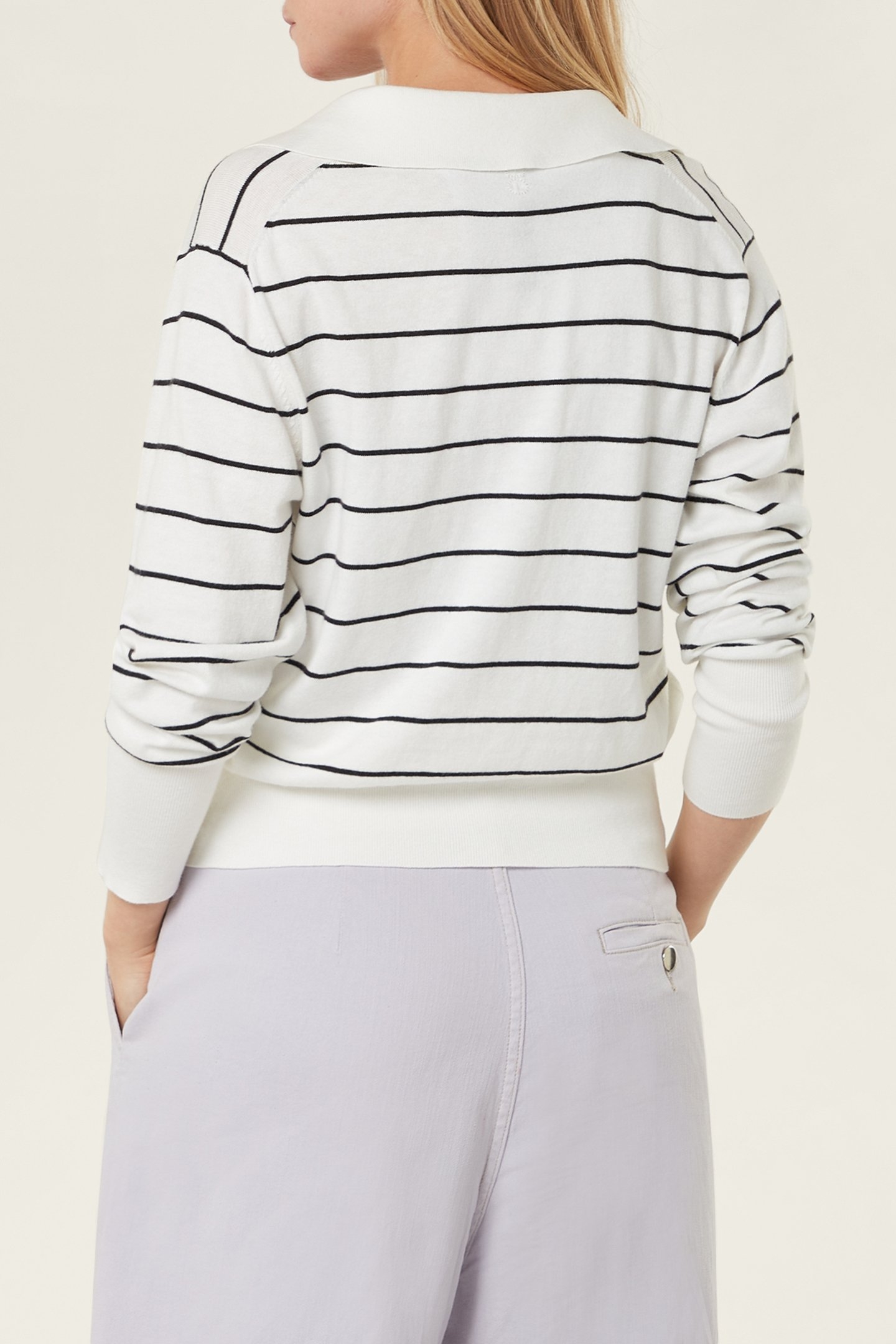 COLLAR SWEATER KNIT STRIPE ECRU 2