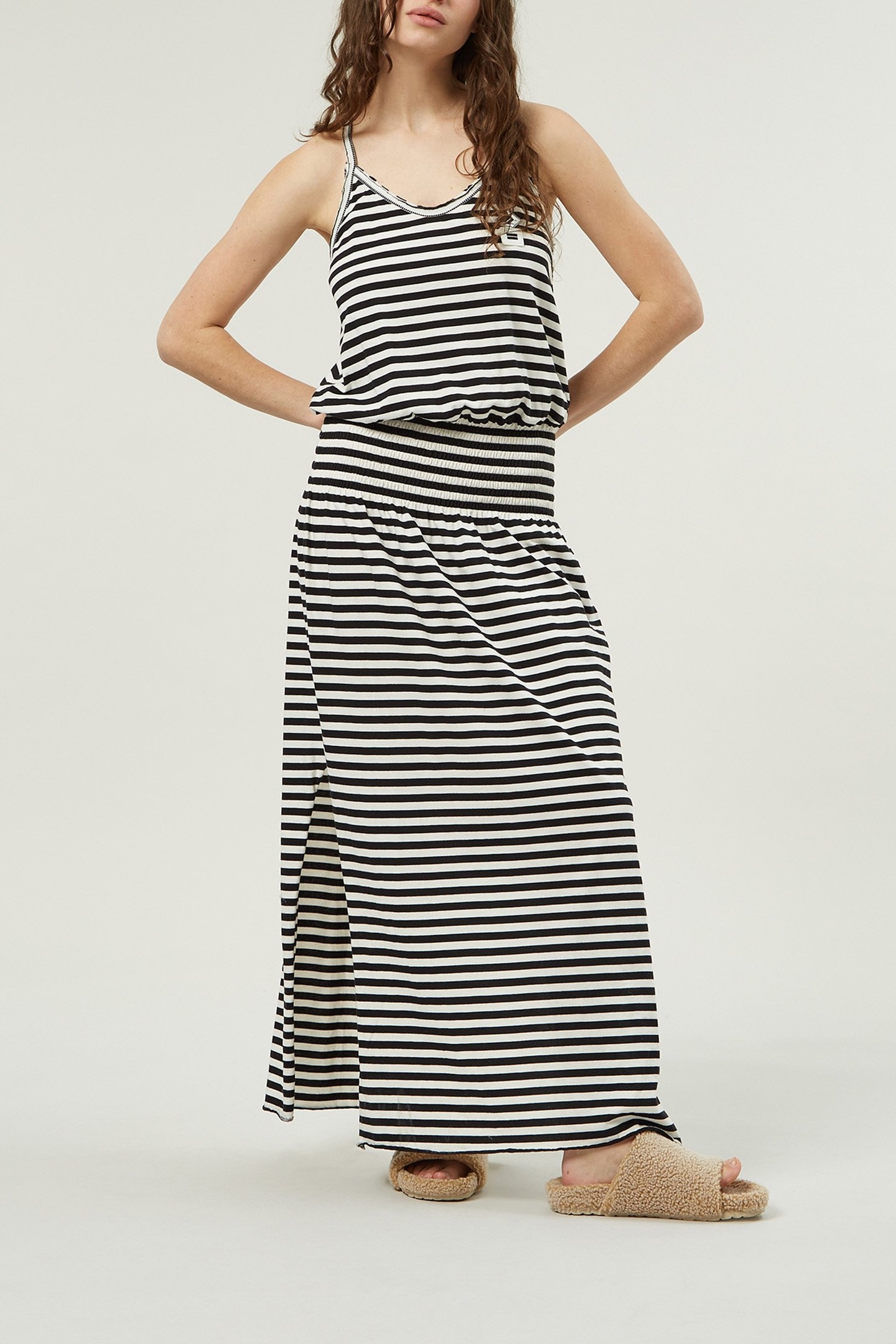 SMOCK DRESS STRIPE BLACK/ECRU 1