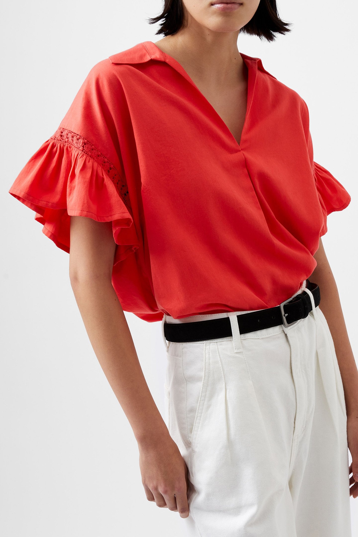SINDEY COTTON S/S V NK SHIRT CAYENNE RED 1