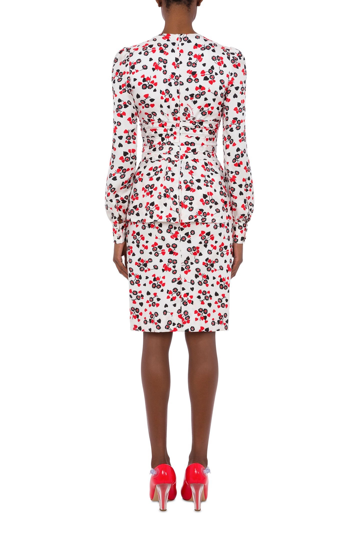 ALLOVER HEARTS SILK TWILL DRESS WHITE 2