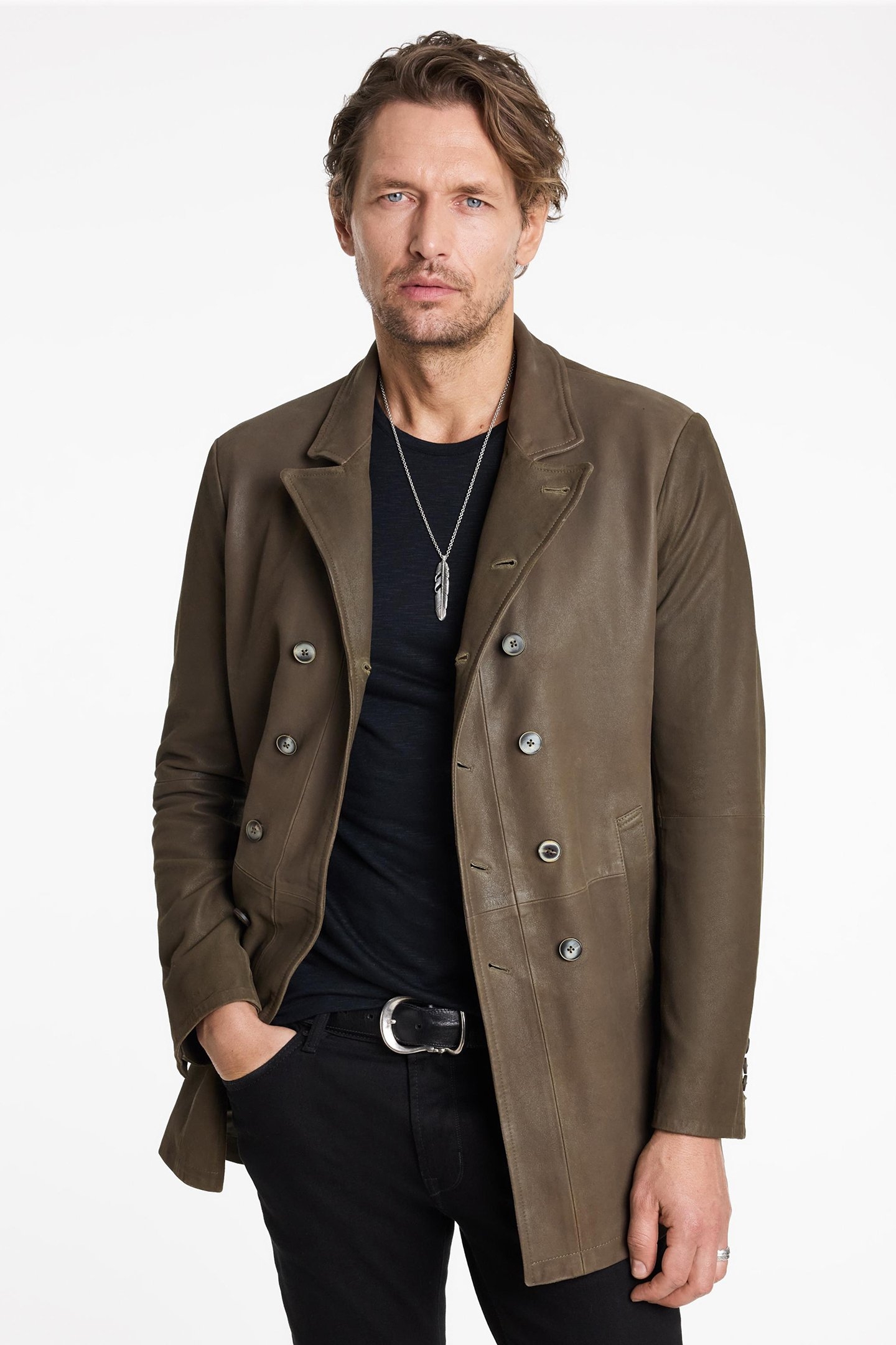 DBL BREASTED CUT-AWAY MID LENGTH COAT TWINE BROWN 1