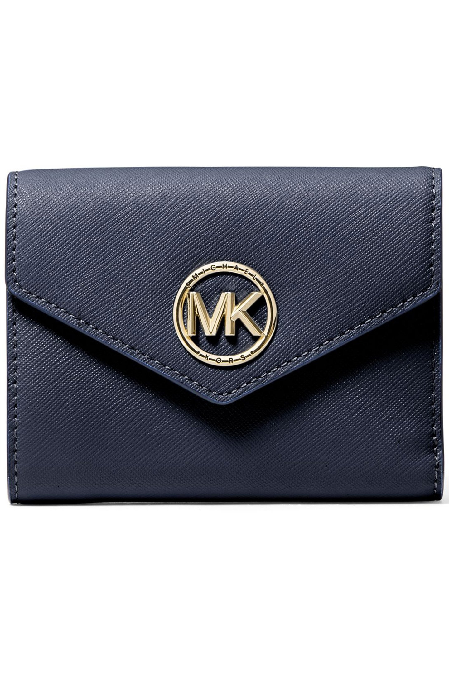 FOLDED ENVELOPE PURSE IN NAVY WITH GOLD LOGO 1