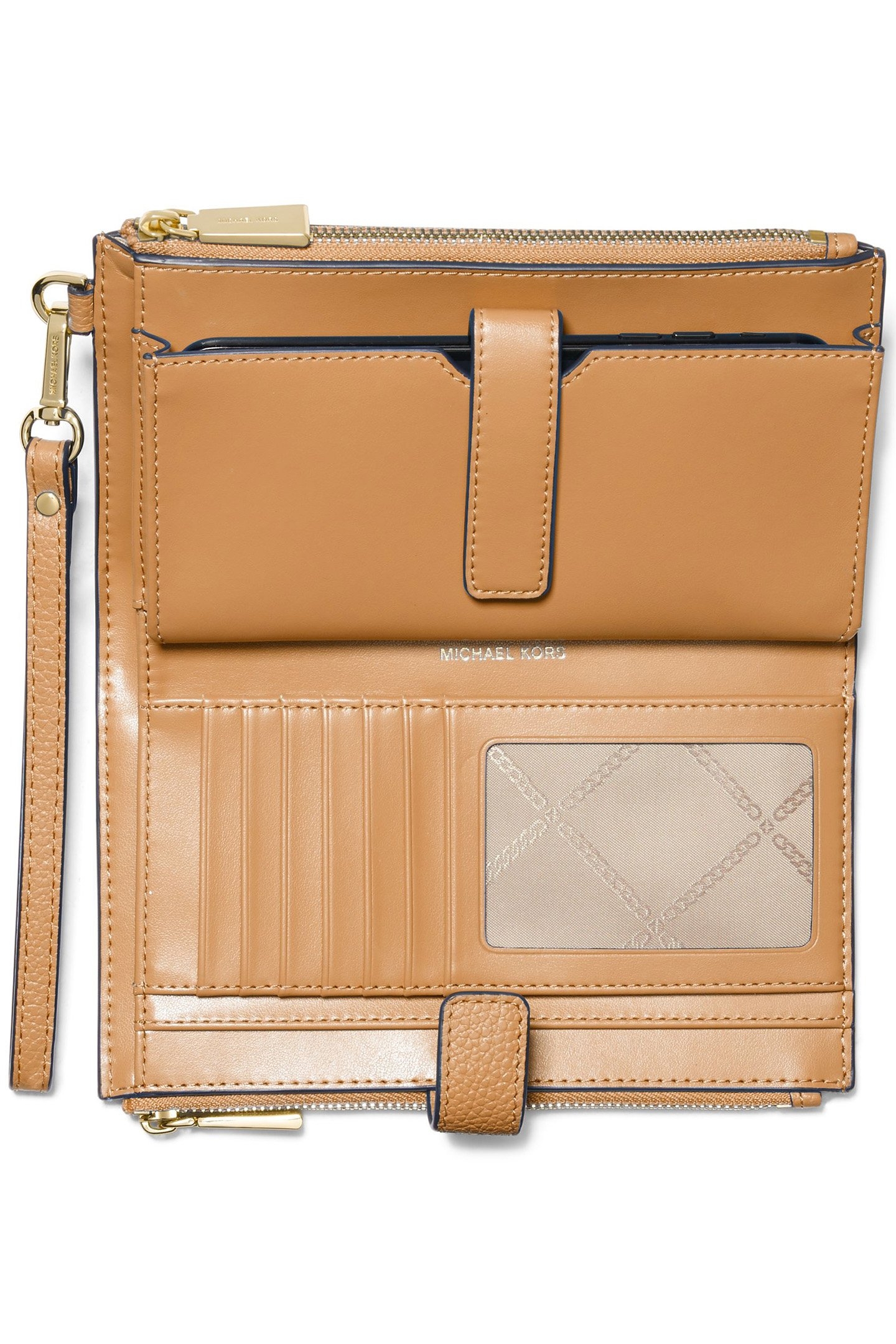 DOUBLE ZIP WRISTLET CLUTCH BAG IN BEIGE 3