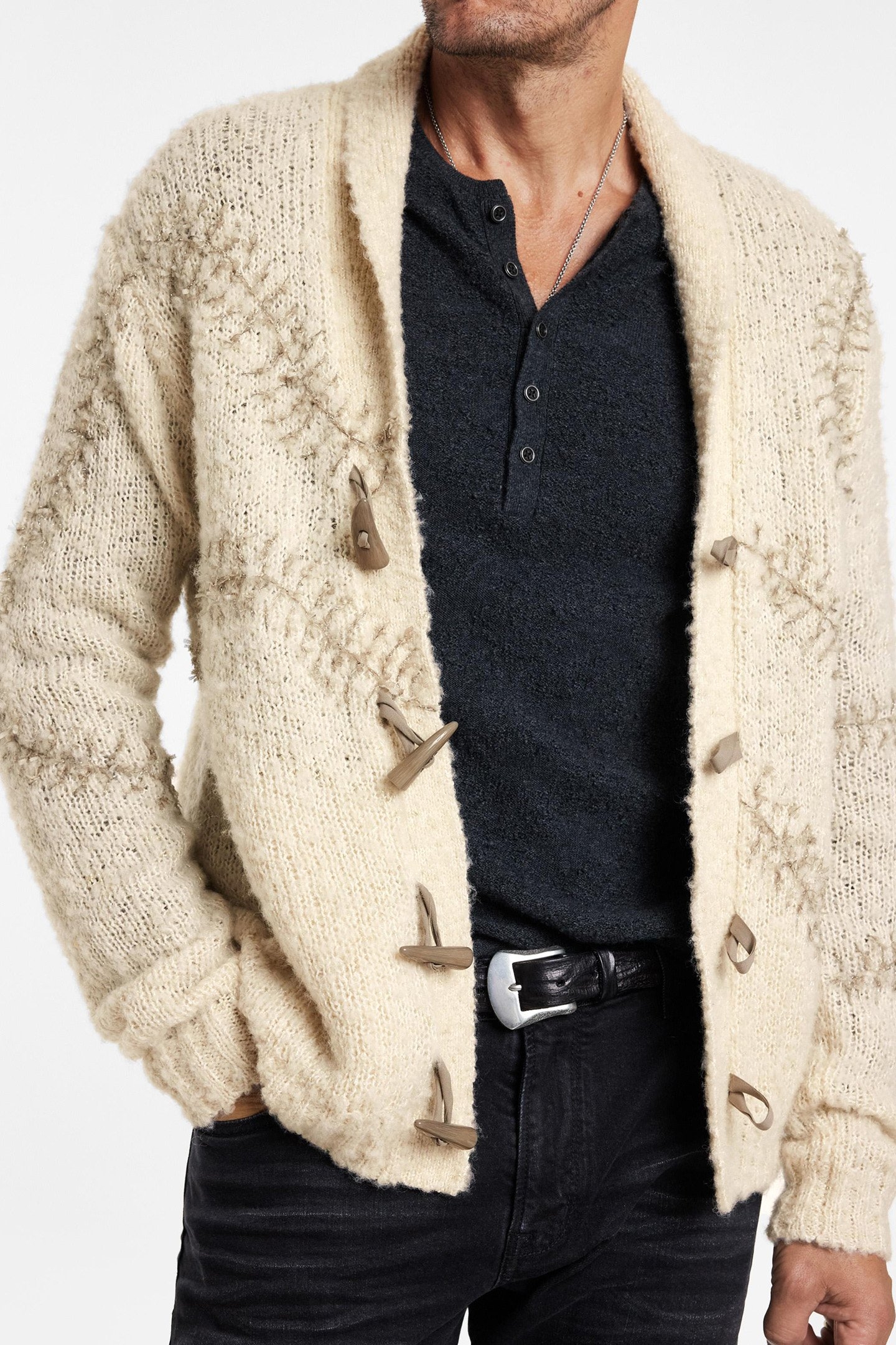 OSWALD LS SNAKE FOSSIL TOGGLE CARDIGAN WINTER WHITE 3