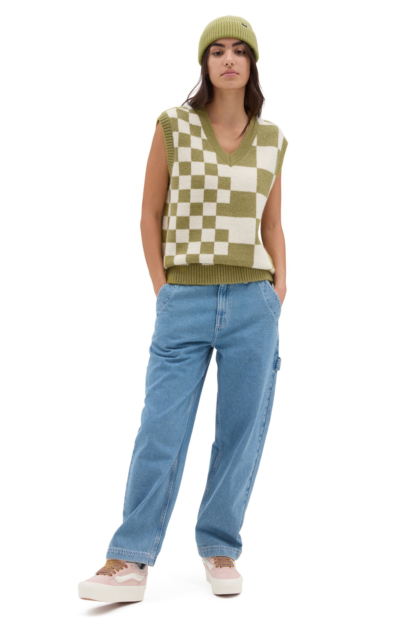 COURTYARD CHECKER SWEATER VEST GREEN OLIVE 3