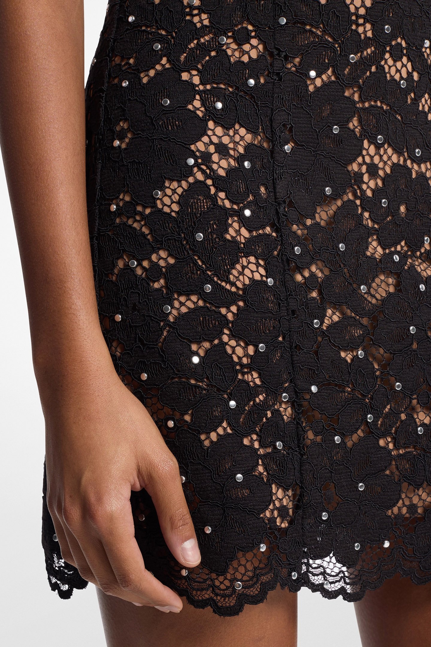 SQUARE NECK MINI DRESS WITH LACE DETAIL IN BLACK 3