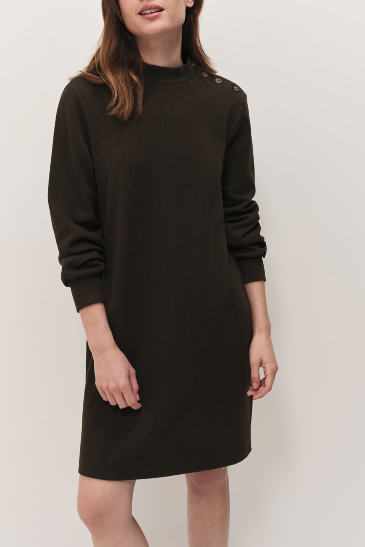 RAVEN - KHAKI INTERLOCK RIBBED DRESS 1