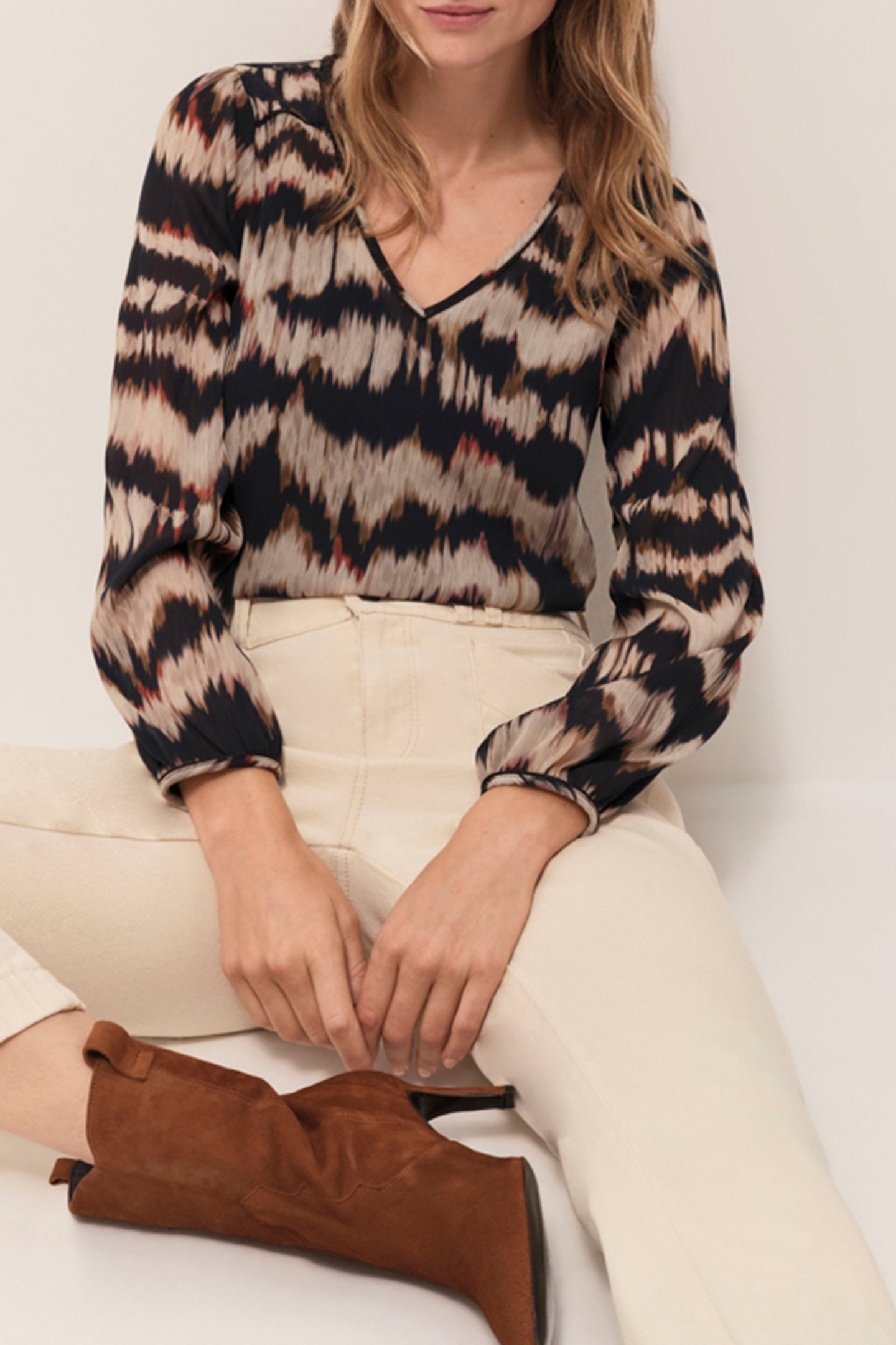 CASILDA ARTY STRIPE CHOCOLATE BLOUSE 4