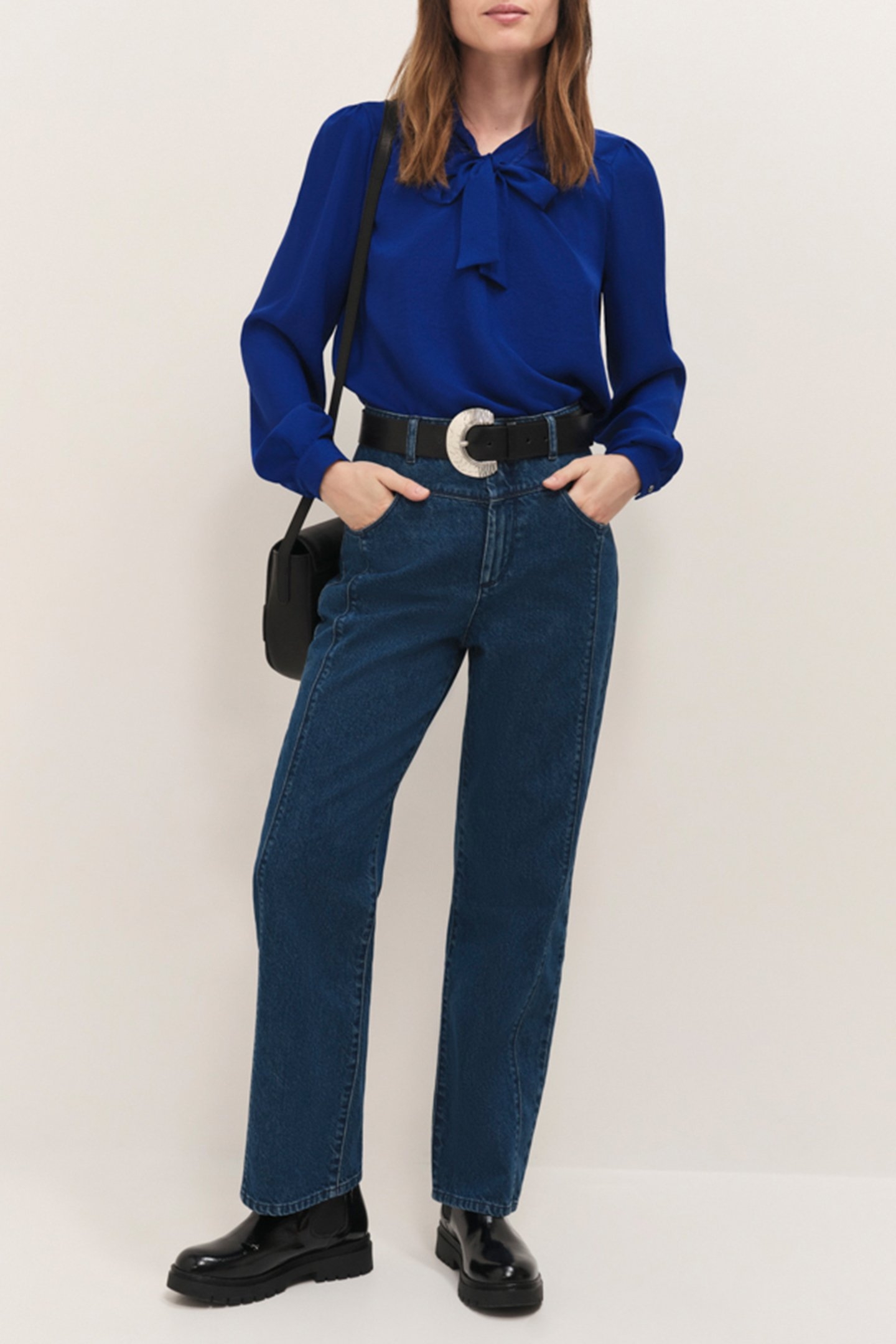CYRILLE - SAPPHIRE BLUE FLOWING BLOUSE WITH LAVALLIÈRE COLLA 3