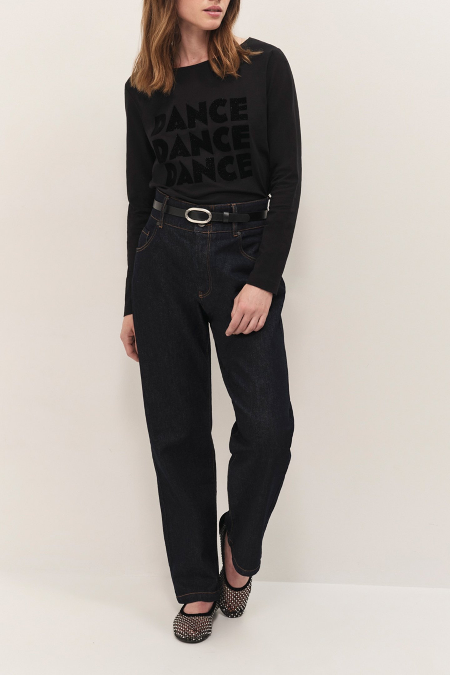 MAFFY - BLACK T-SHIRT WITH SEQUINED VELVET FLOCKING AND FOLI 3