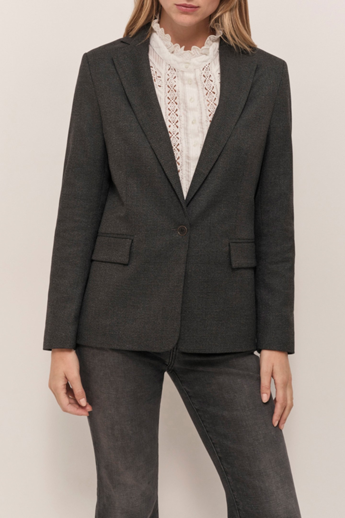 VALOU - CHARCOAL PRINCE OF WALES PATTERN SUIT JACKET 1