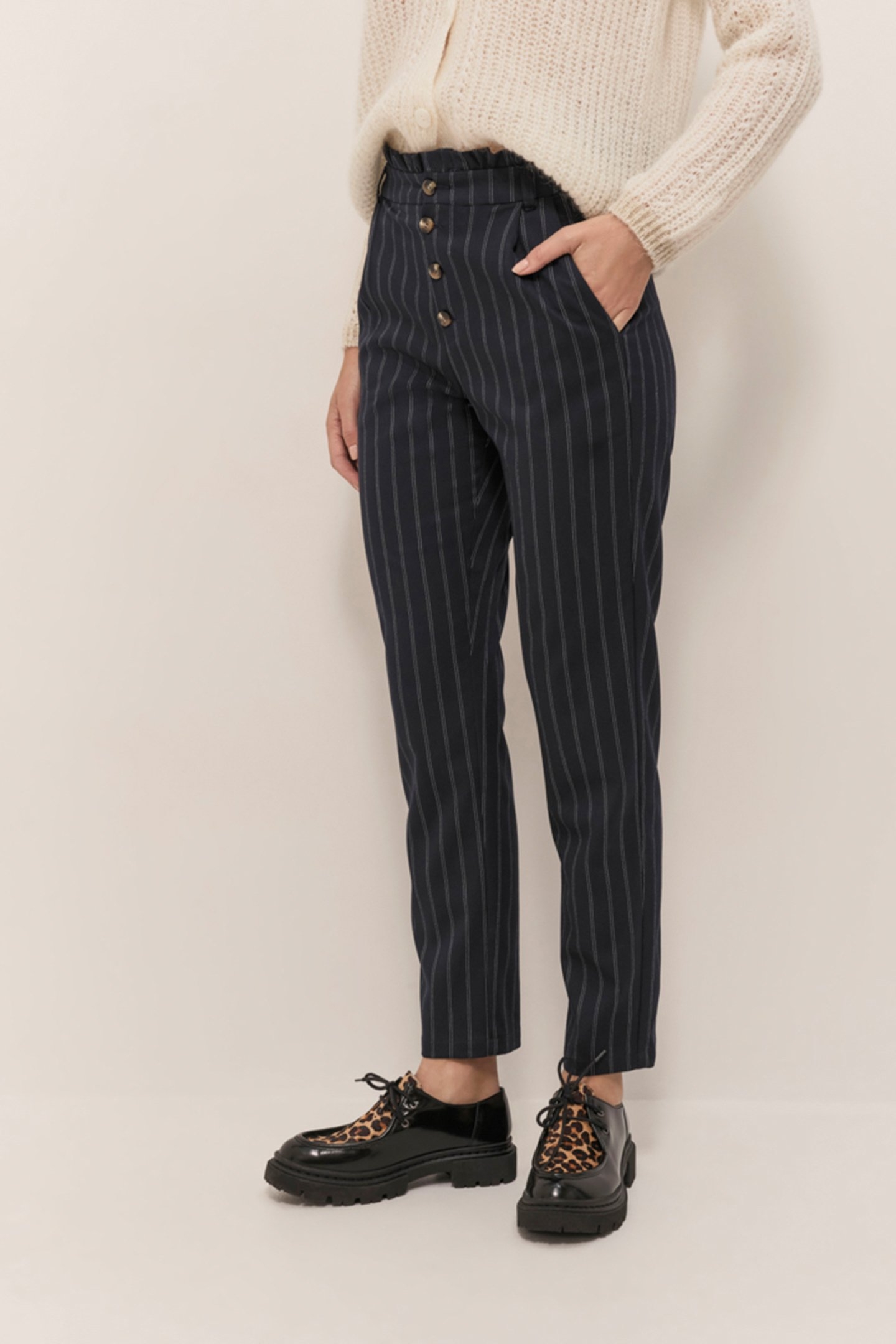 PARROT - NAVY TAPERED TROUSERS WITH STRIPES AND VISIBLE BUTT 4