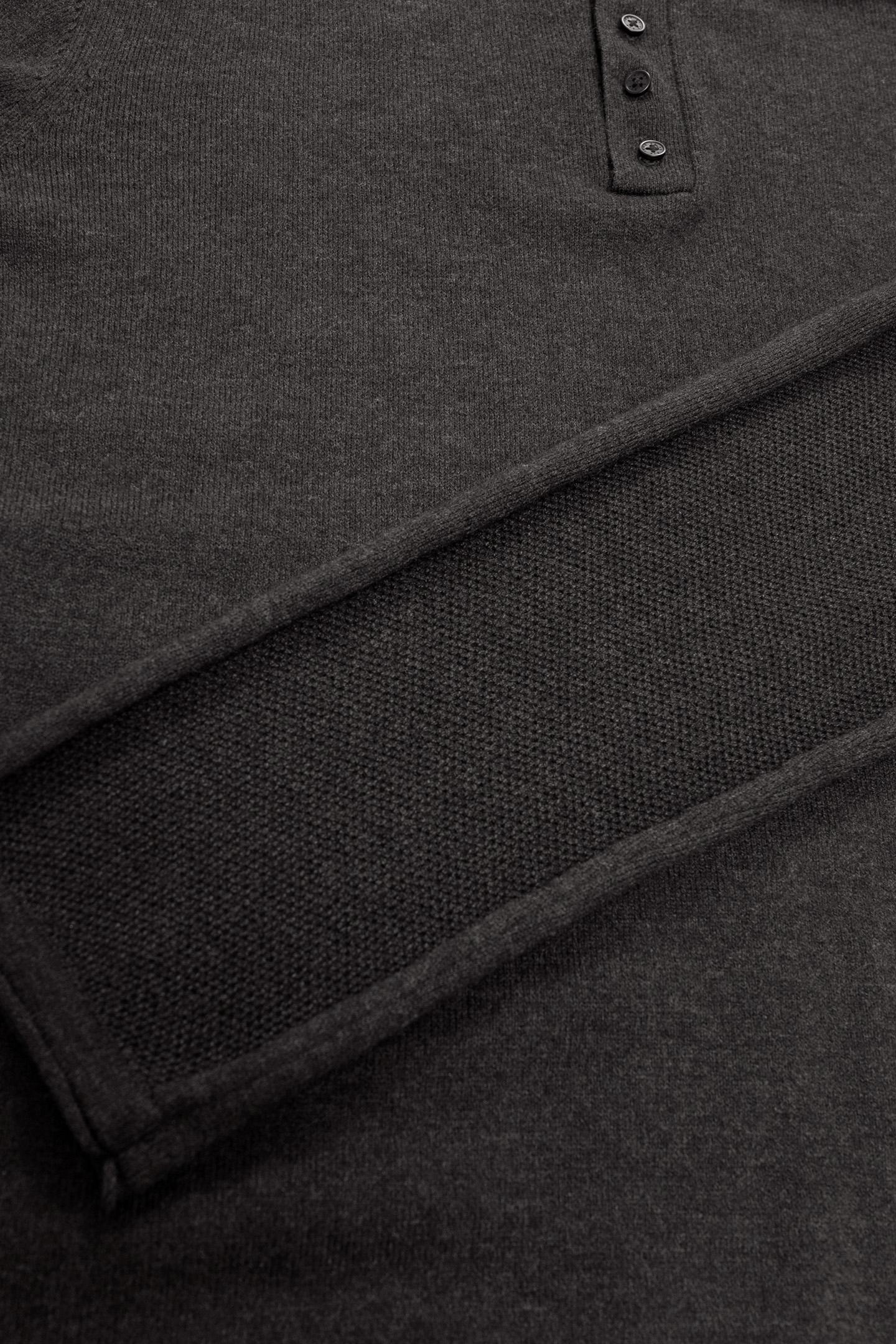 CHARCOAL KNIT BUTTON-NECK SWEATER WITH ROLLED EDGES 7
