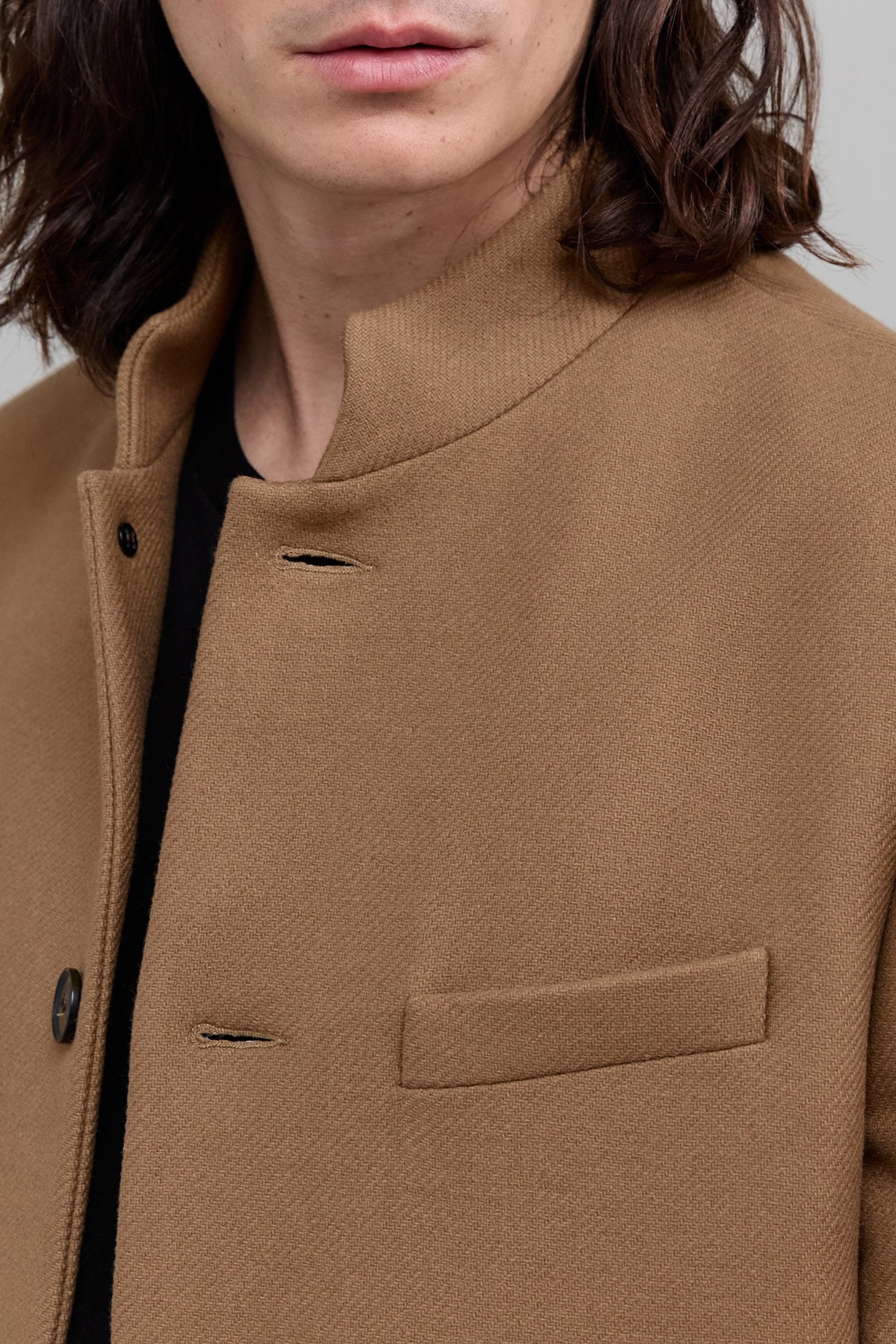 STRAIGHT BEIGE COAT WITH OFFICER'S COLLAR 7