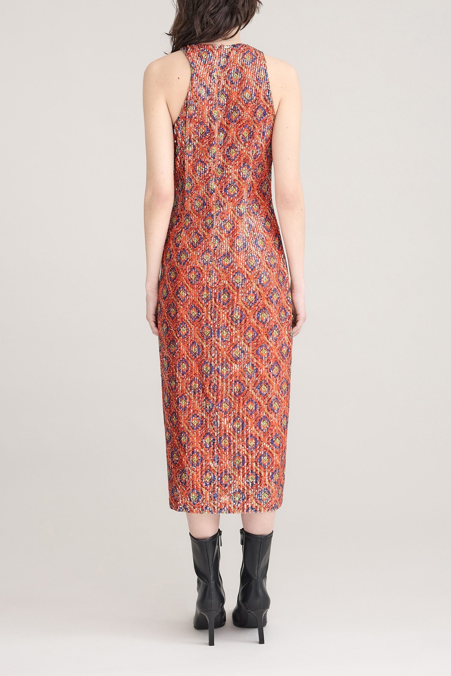 SEQUIN-EMBROIDERED ARABESQUE PRINT MELON MIDI DRESS FOR WOME 2