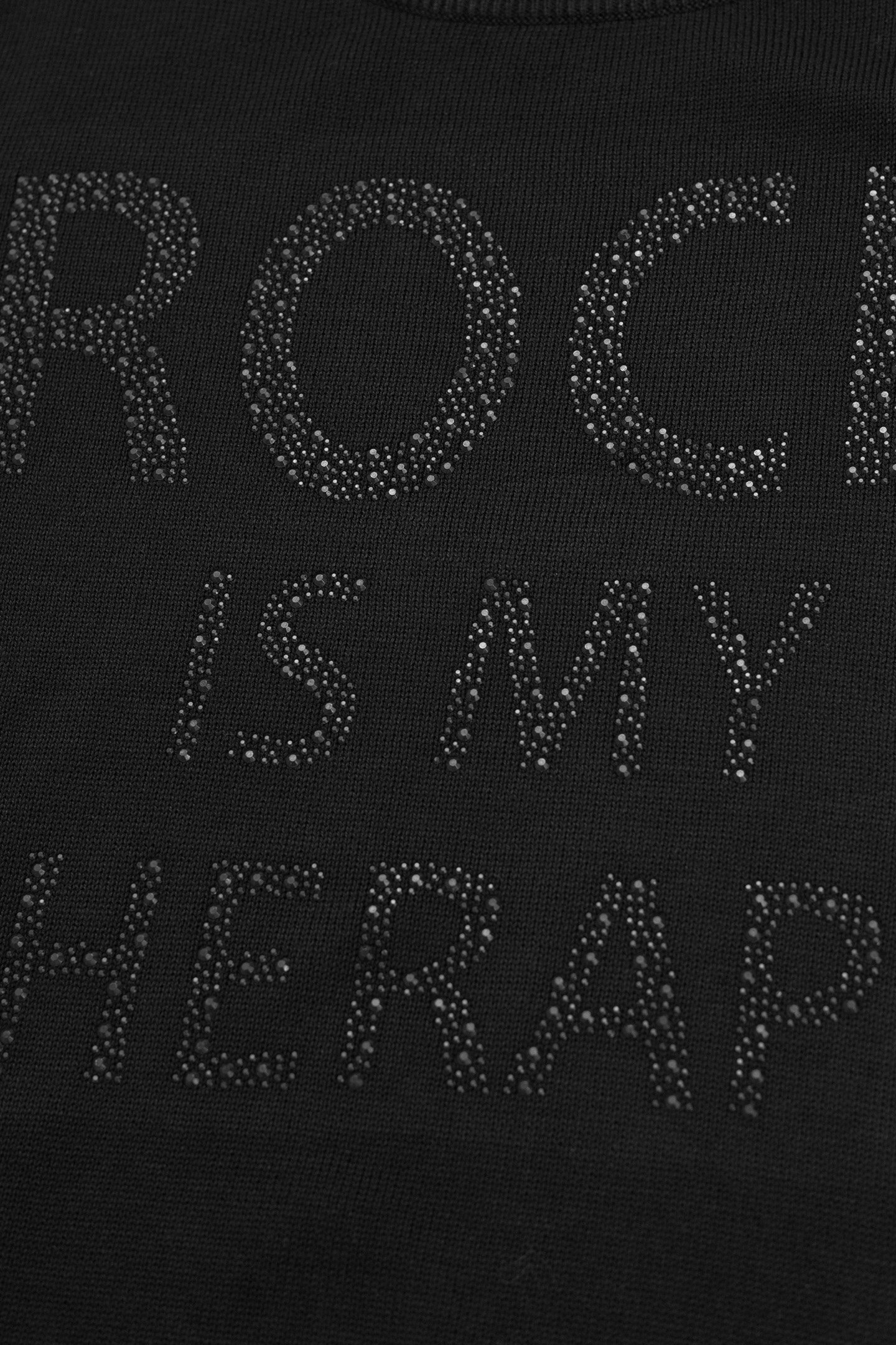 BLACK KNITTED SWEATER WITH STUDDED MESSAGE 6