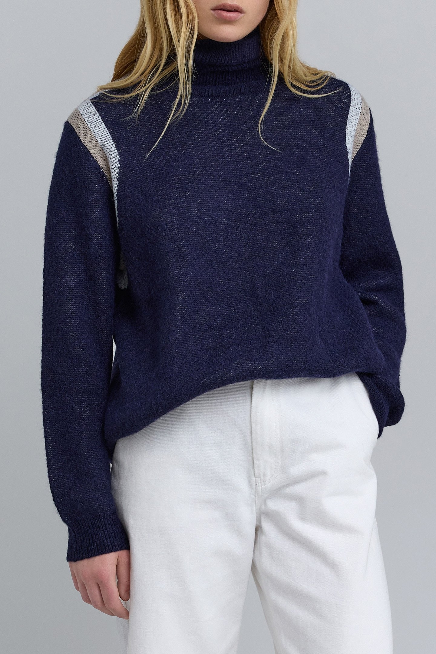 NAVY KNIT JACQUARD STRIPED SWEATER 5