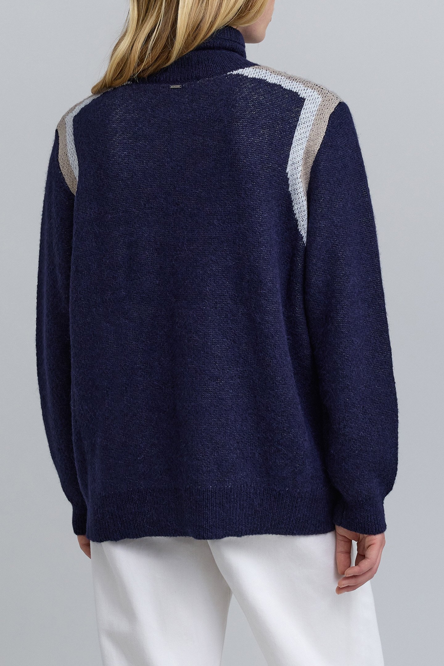 NAVY KNIT JACQUARD STRIPED SWEATER 2