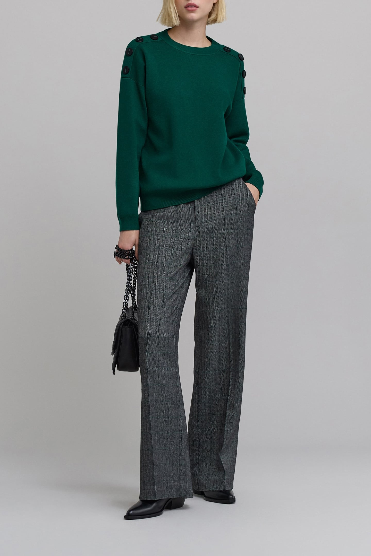 GREEN KNIT SWEATER WITH SHOULDER BUTTONS 3