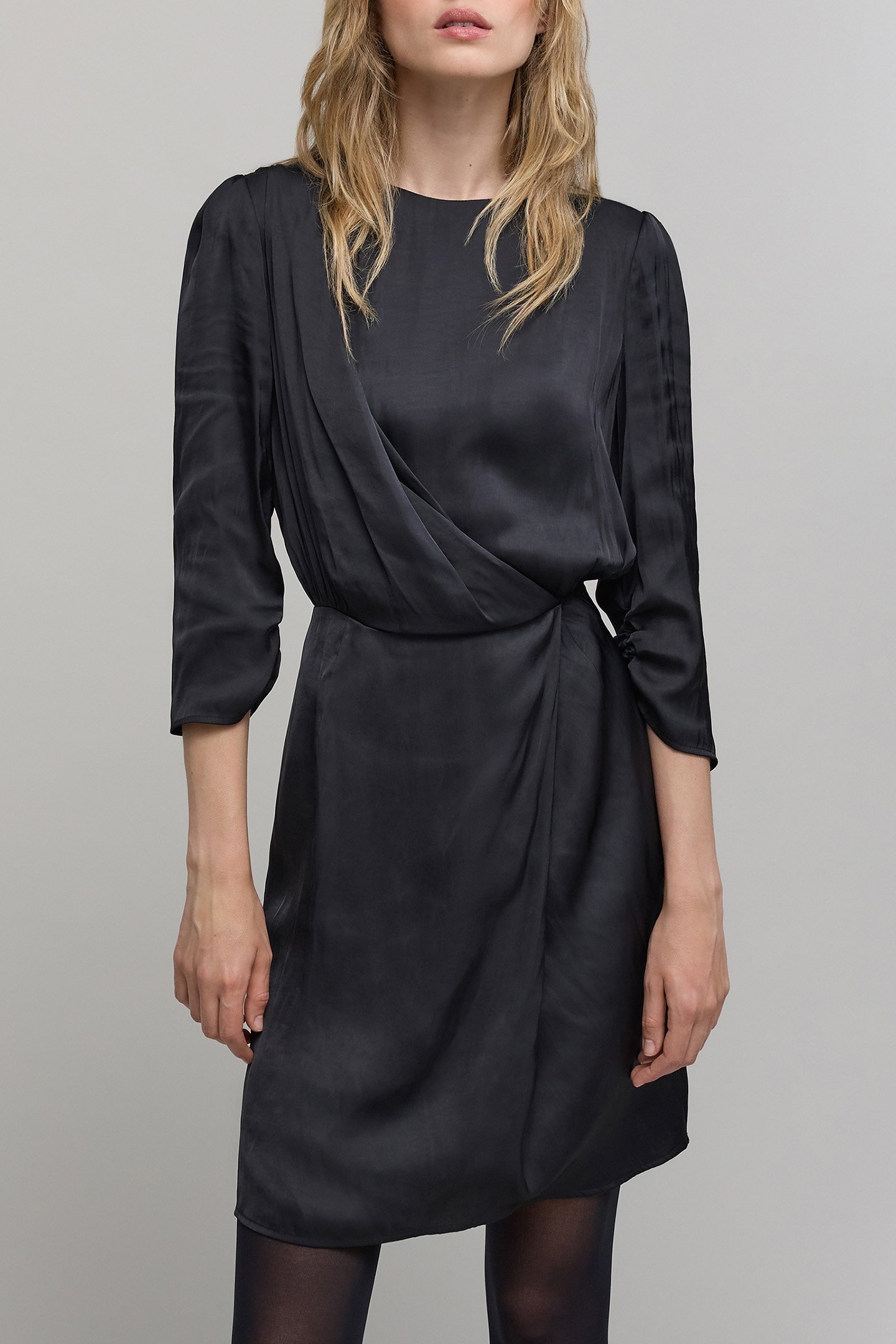 BLACK CRUMPLED LACE BACK DRESS 1