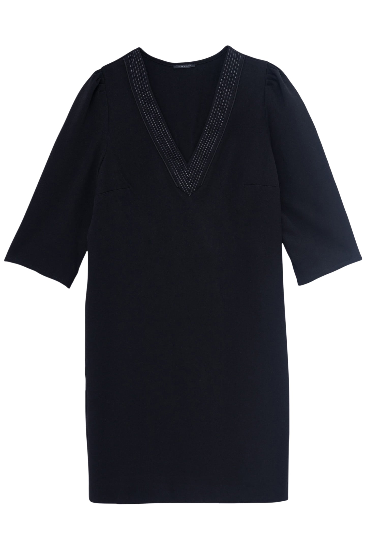 V-NECK LUREX OVERSTITCHED BLACK WRAP DRESS 4