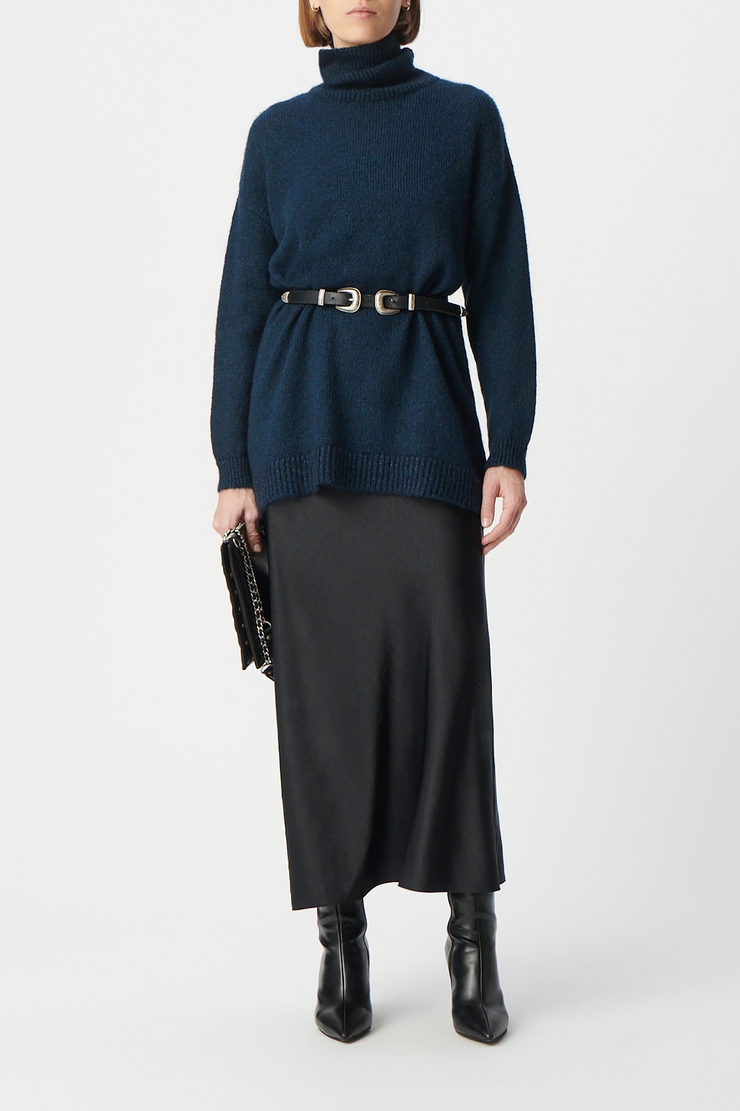 NAVY RIB-KNIT TURTLENECK SWEATER WITH LUREX TRIM 3