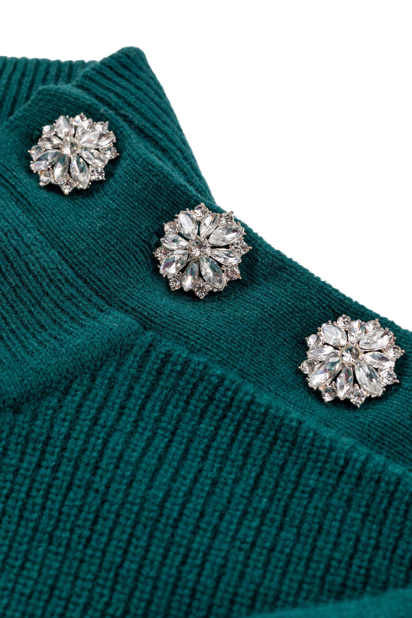 EMERALD KNIT SWEATER STAND-UP COLLAR RHINESTONE BUTTONS WOME 3
