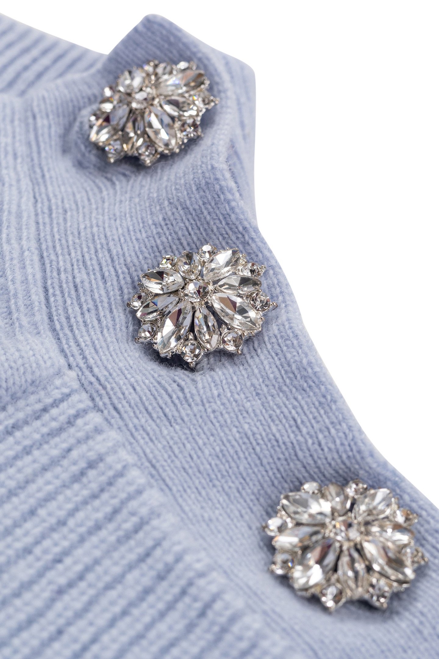 SKY BLUE STAND-UP COLLAR KNIT SWEATER WITH RHINESTONE BUTTON 3