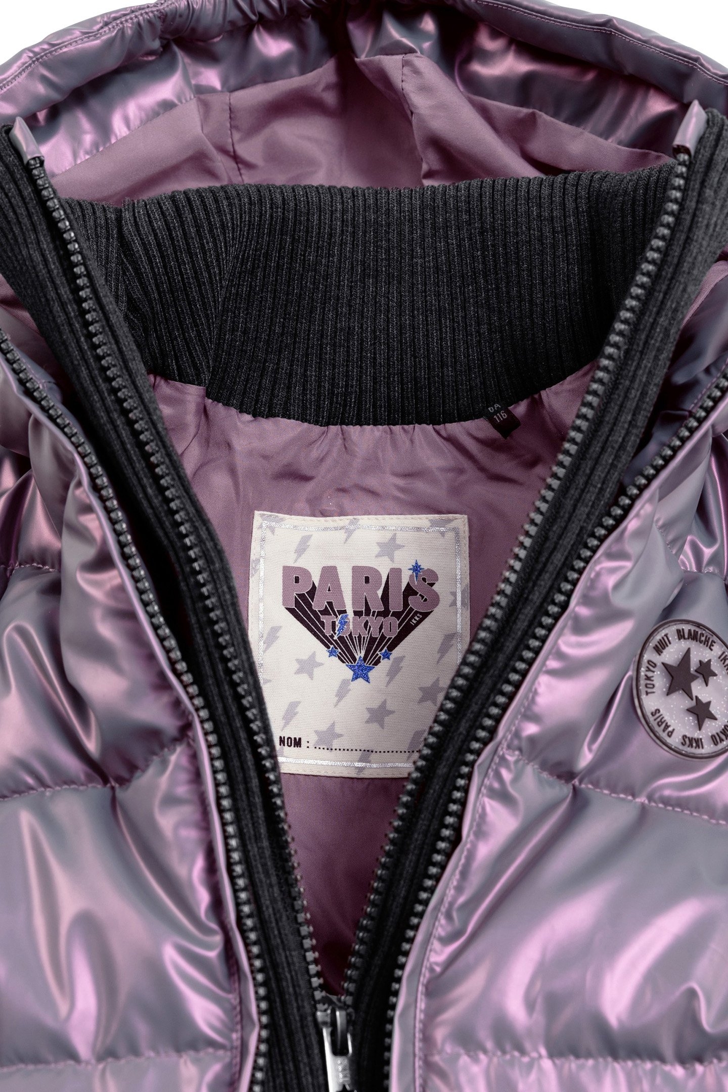 SHORT LILAC IRIDESCENT DOWN JACKET WITH GIRL'S TRIM 8