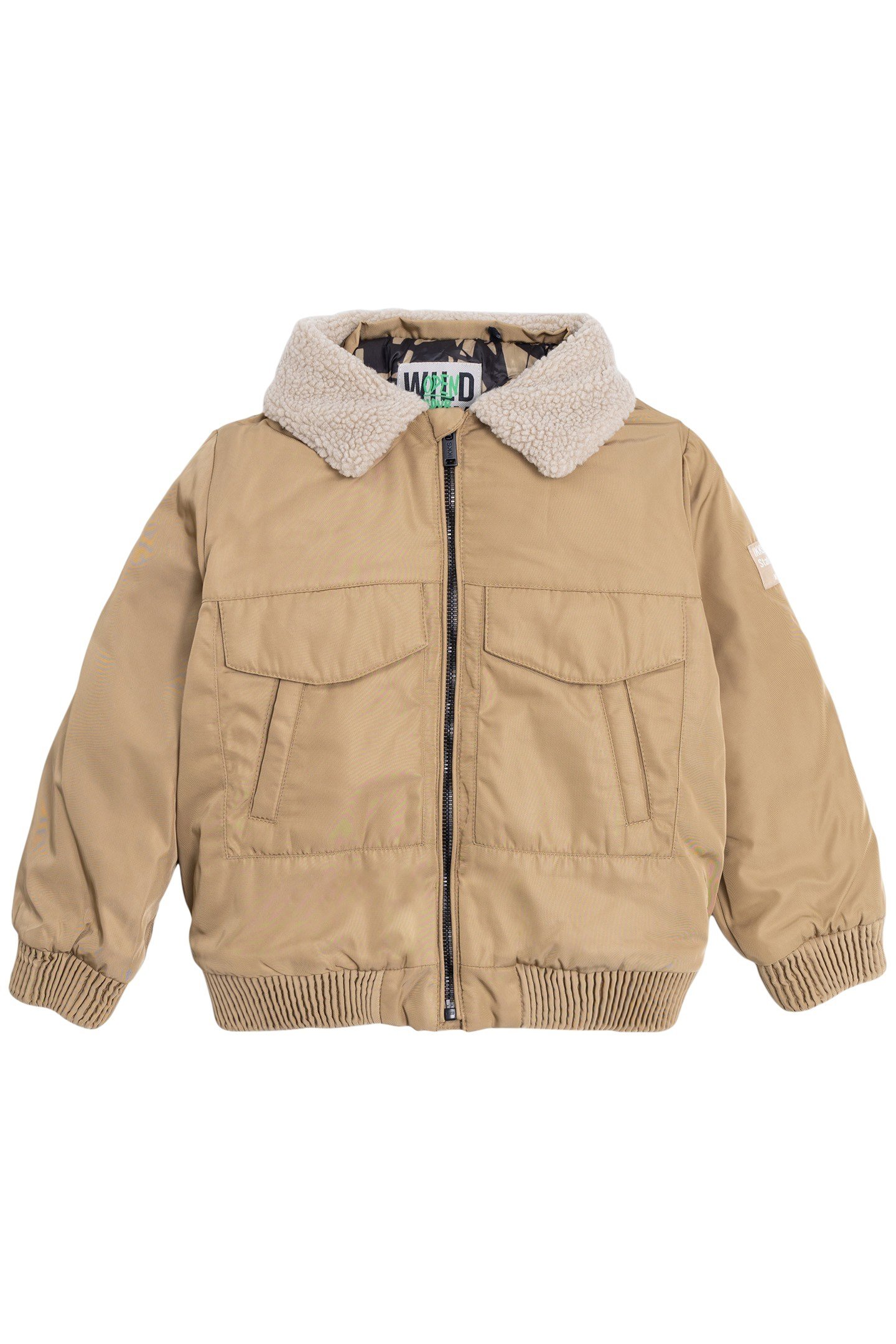 CAMEL BOMBER WITH FUR COLLAR AND DETACHABLE HOOD FOR BOYS 1
