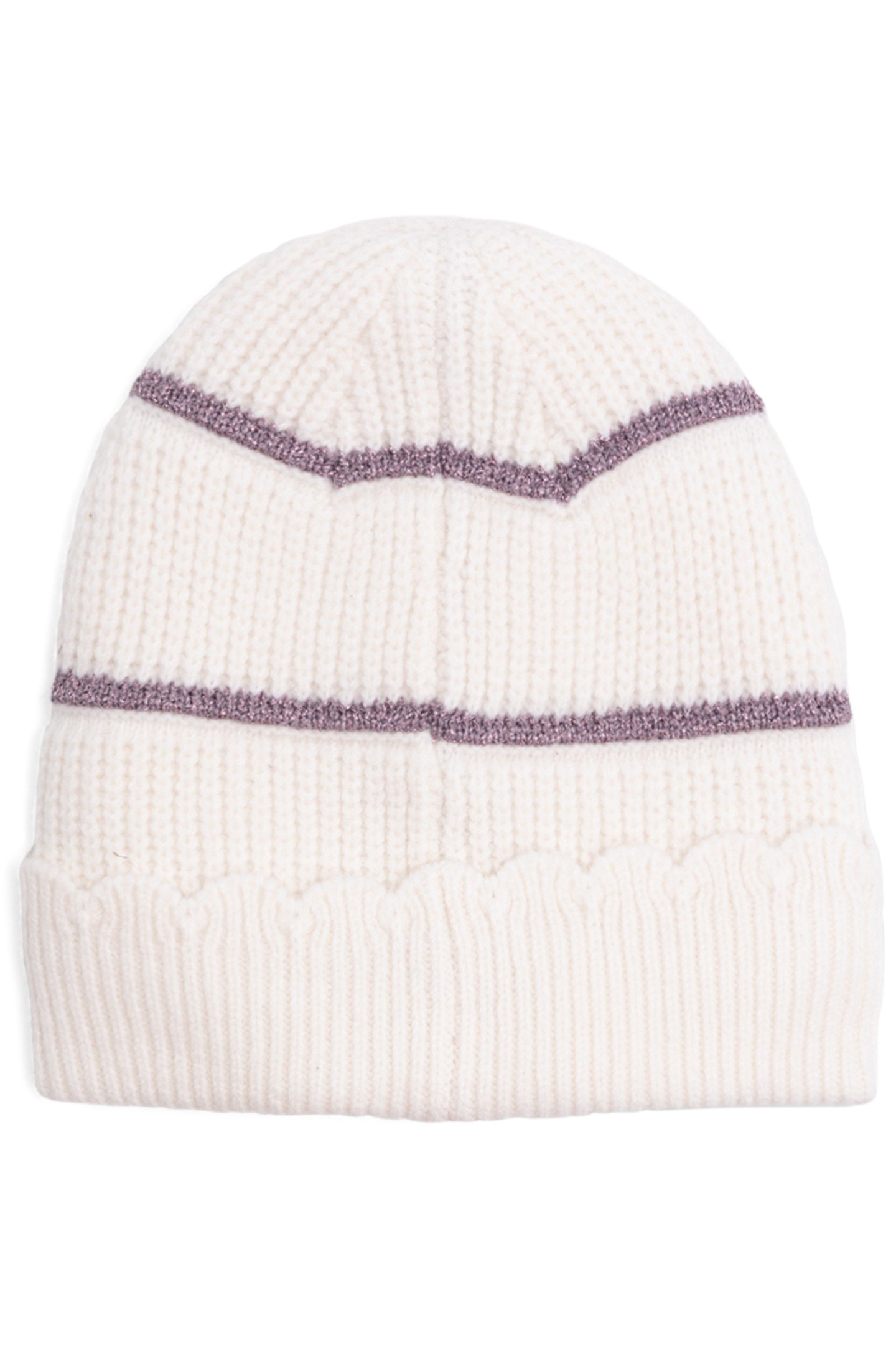 GIRL'S ECRU LUREX STRIPED KNITTED HAT 2