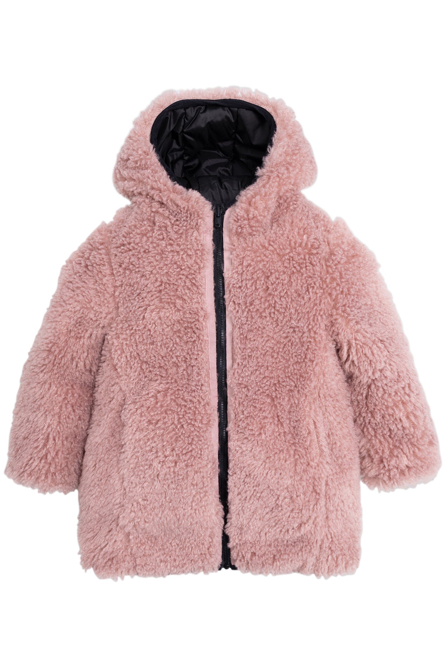 GIRL'S LONG REVERSIBLE BLACK AND PINK SHERPA JACKET 4