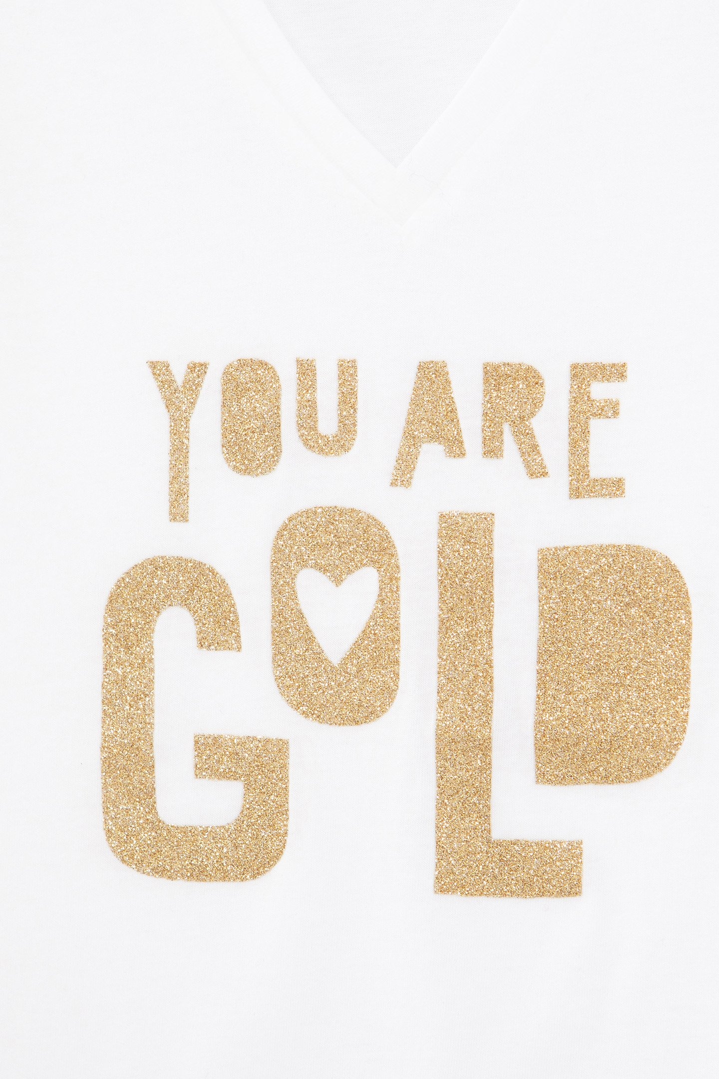 WHITE V-NECK TEE-SHIRT WITH GOLD MESSAGE 5