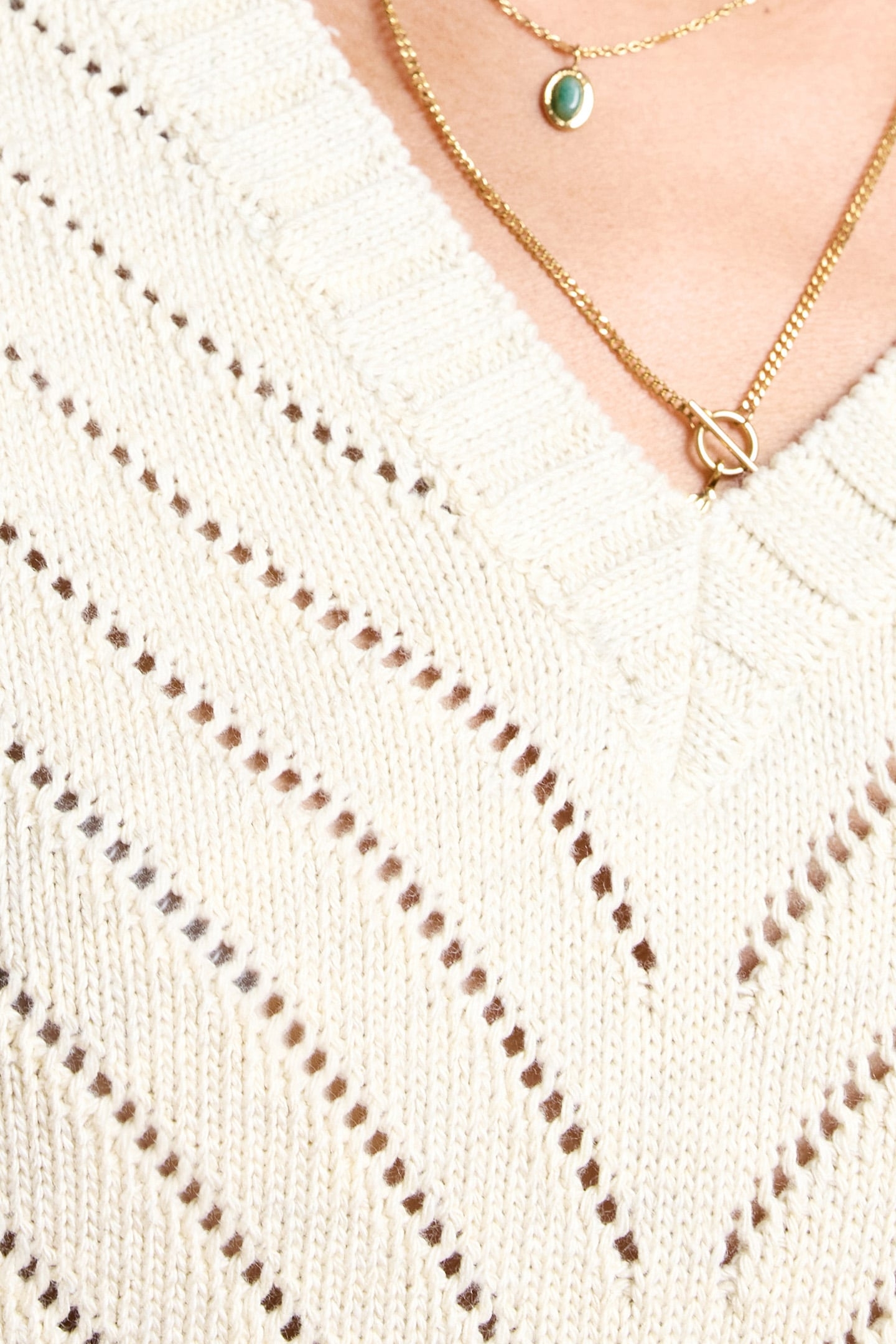 ECRU DECORATIVE KNIT SHORT SLEEVE SWEATER 6