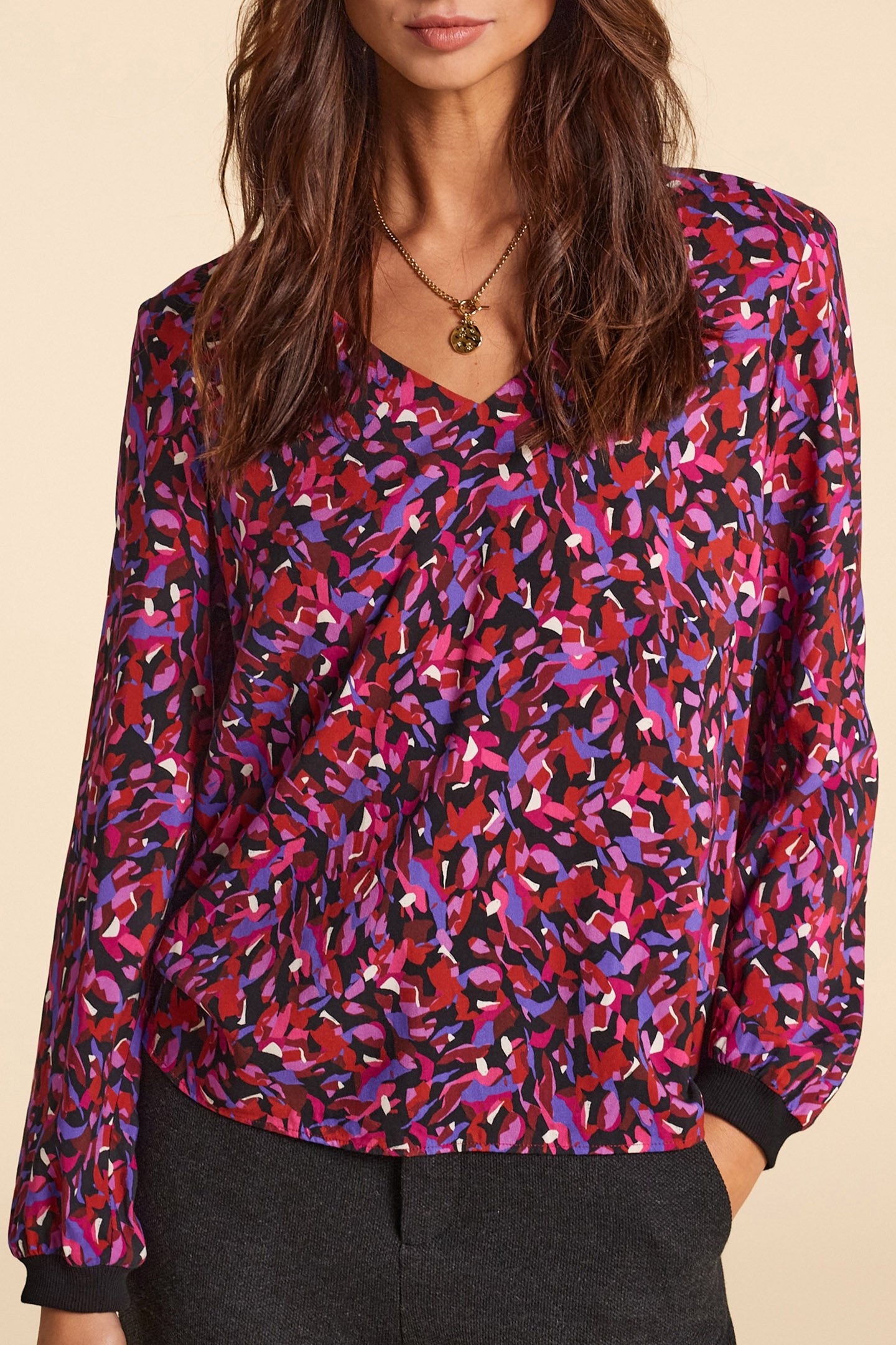 BLACK CAMOUFLAGE PRINT BLOUSE COLOR 1