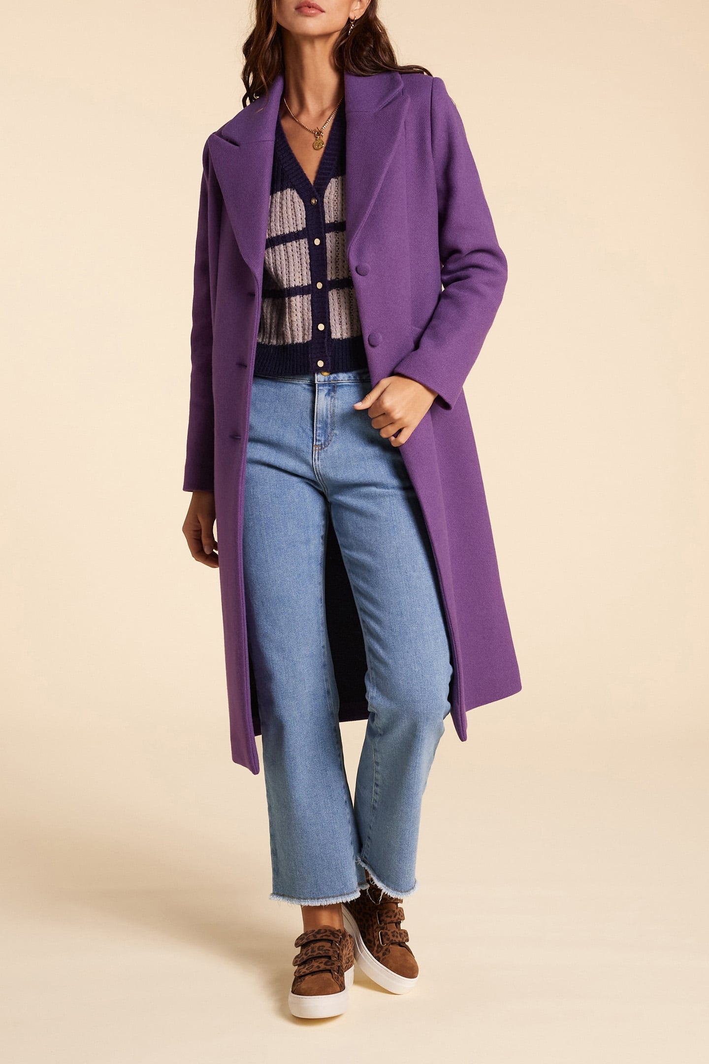 NAVY OPENWORK KNIT CARDIGAN WITH STRIPE PATTERN 4